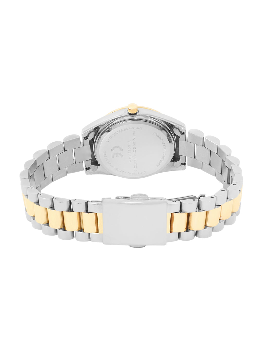 French Connection Sunray Silver Round Dial With Gold Two Tone Stainless Steel  Strap Watch - For Womens FCN0138STM