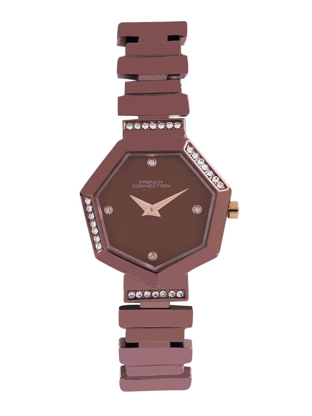 French Connection Mop Brown Hexagonal Dial With Brown Stainless Steel  Strap Watch - For Womens FCN0139BRGM