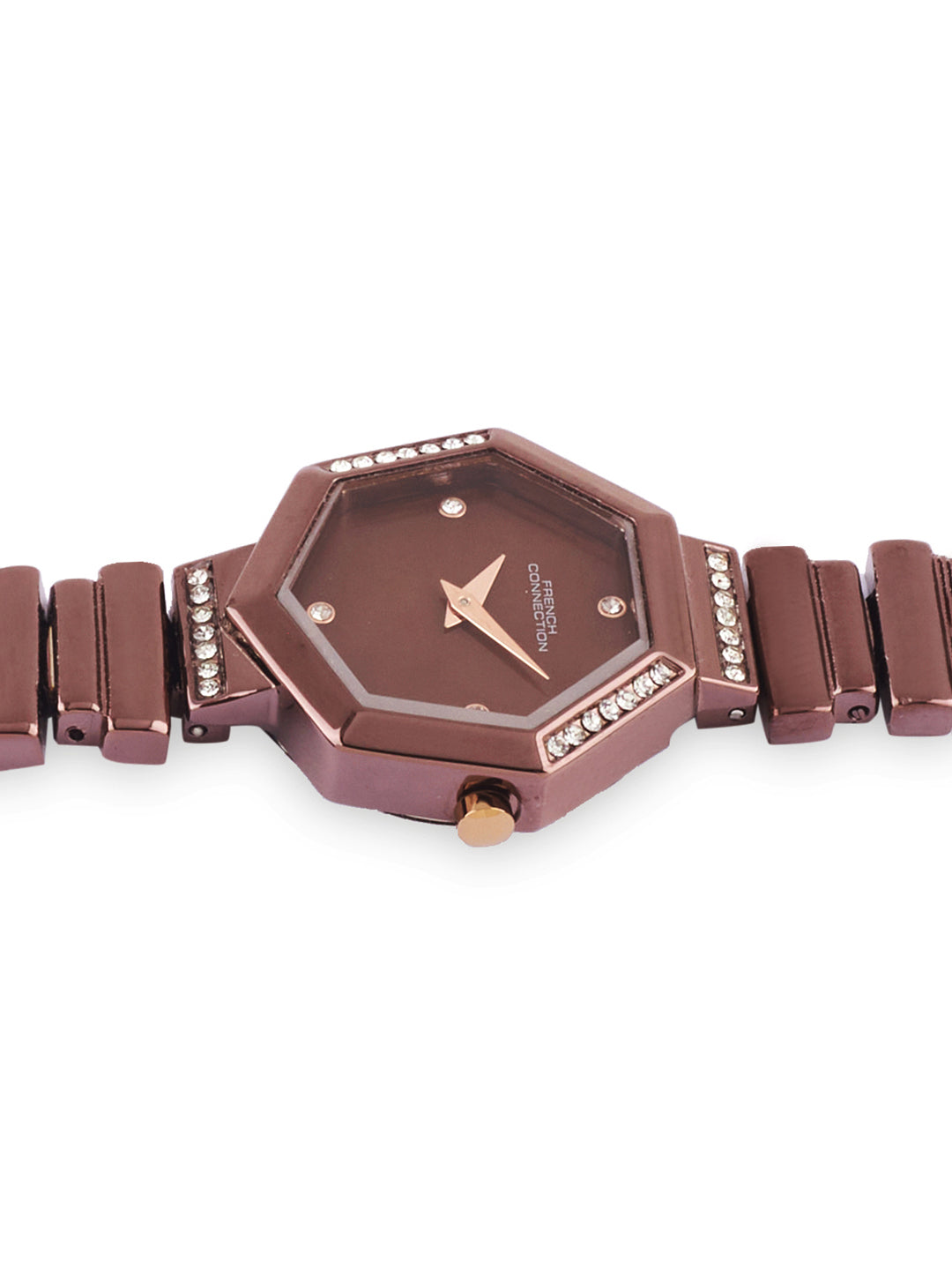 French Connection Mop Brown Hexagonal Dial With Brown Stainless Steel  Strap Watch - For Womens FCN0139BRGM