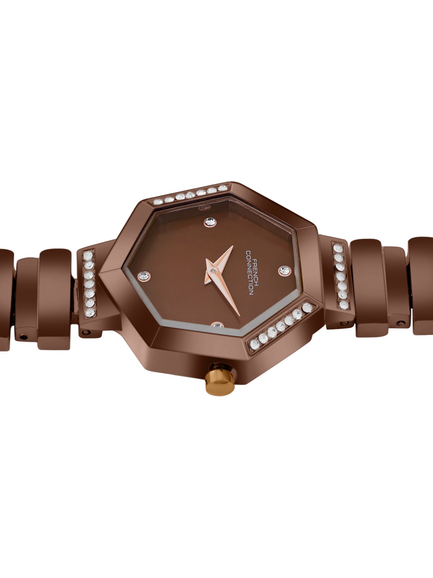 French Connection Mop Brown Hexagonal Dial With Brown Stainless Steel Strap Watch - For Womens FCN0139BRGM