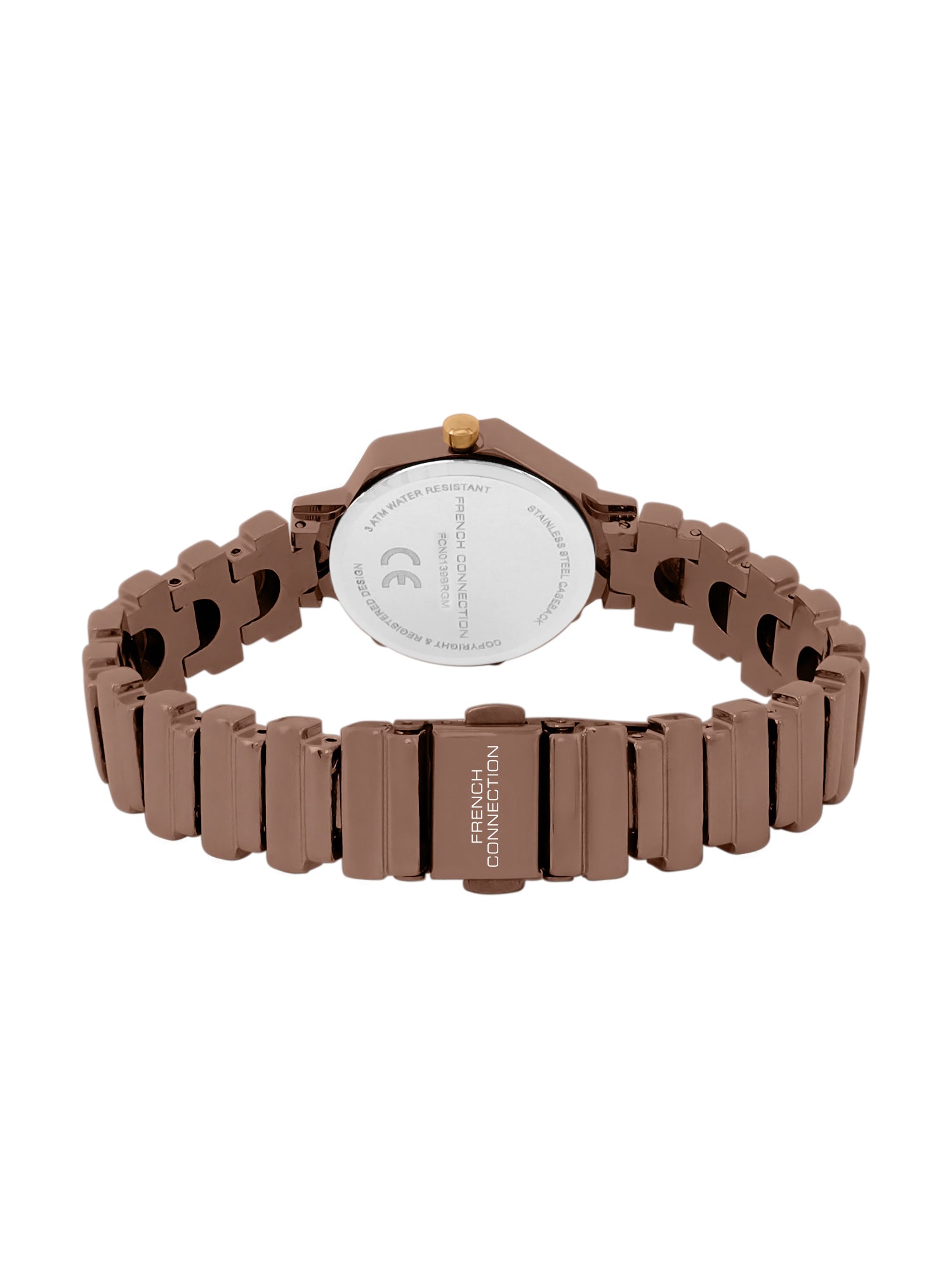 French Connection Mop Brown Hexagonal Dial With Brown Stainless Steel Strap Watch - For Womens FCN0139BRGM