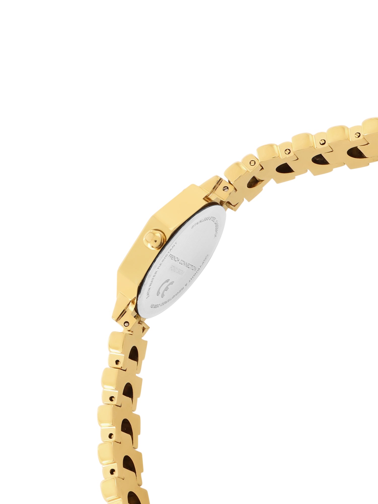 French Connection Mop Silver Hexagonal Dial With Gold Stainless Steel Strap Watch - For Womens FCN0139GM