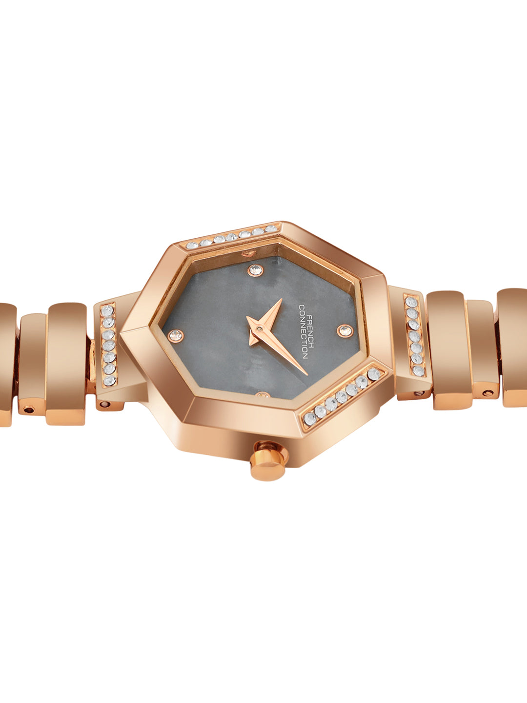 French Connection Mop Grey Hexagonal Dial With Rose Stainless Steel Strap Watch - For Womens FCN0139RGM