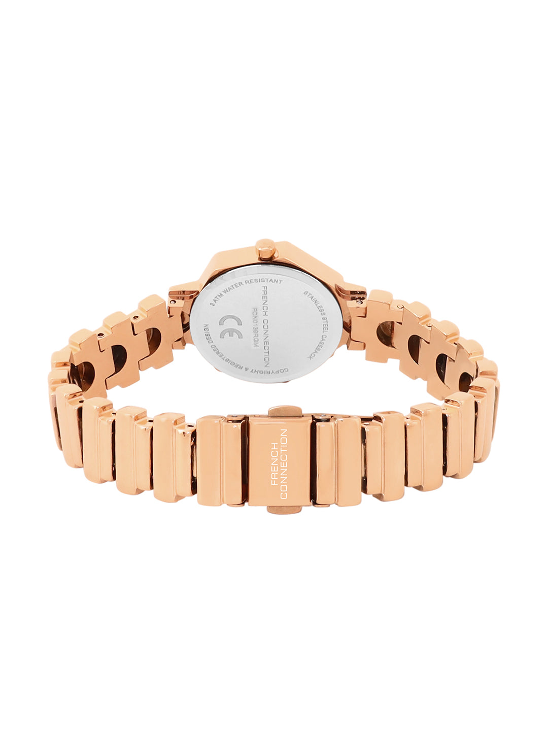 French Connection Mop Grey Hexagonal Dial With Rose Stainless Steel Strap Watch - For Womens FCN0139RGM