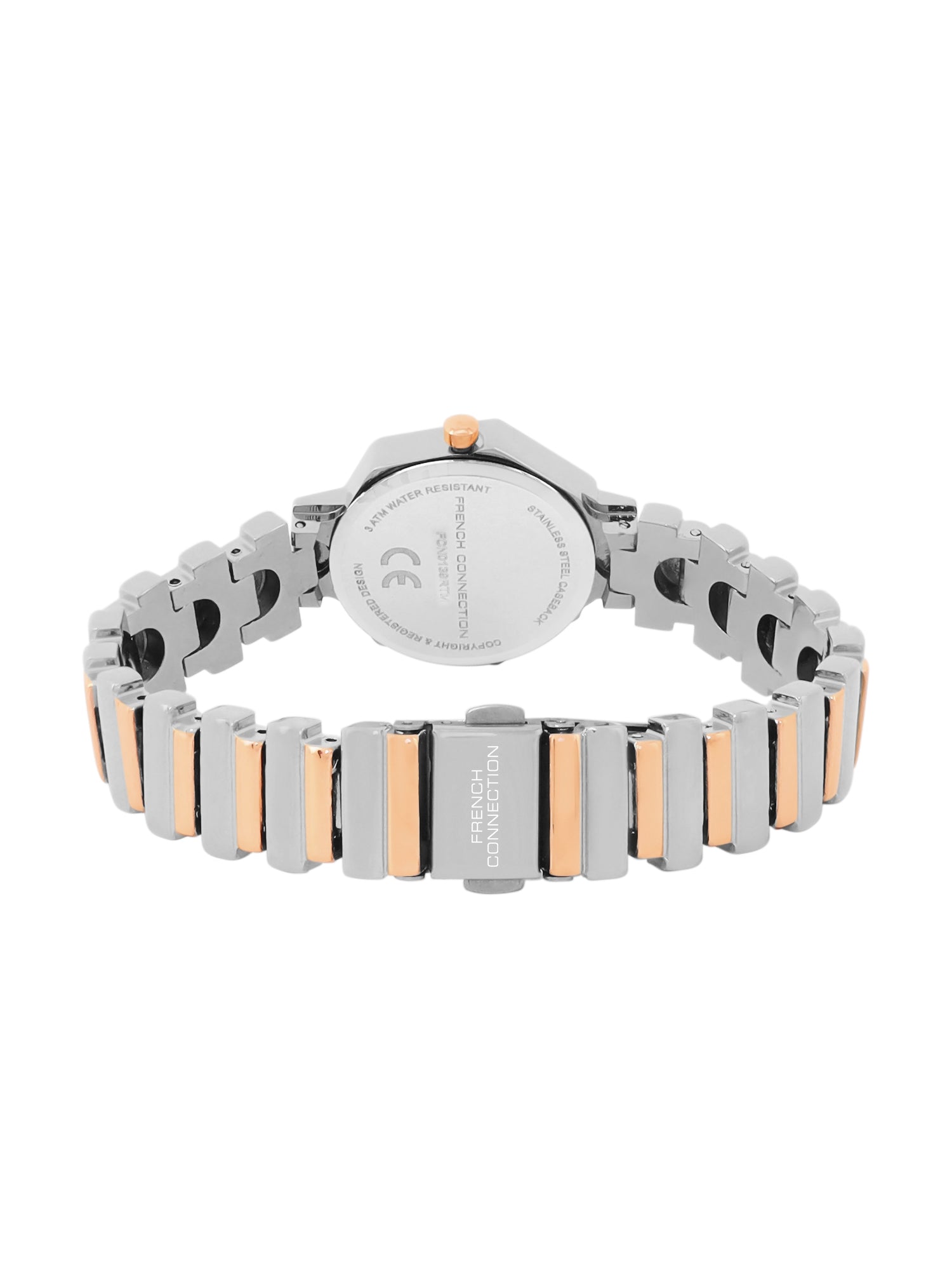 French Connection Mop Blue Hexagonal Dial With Rose Two Tone Stainless Steel Strap Watch - For Womens FCN0139RTM