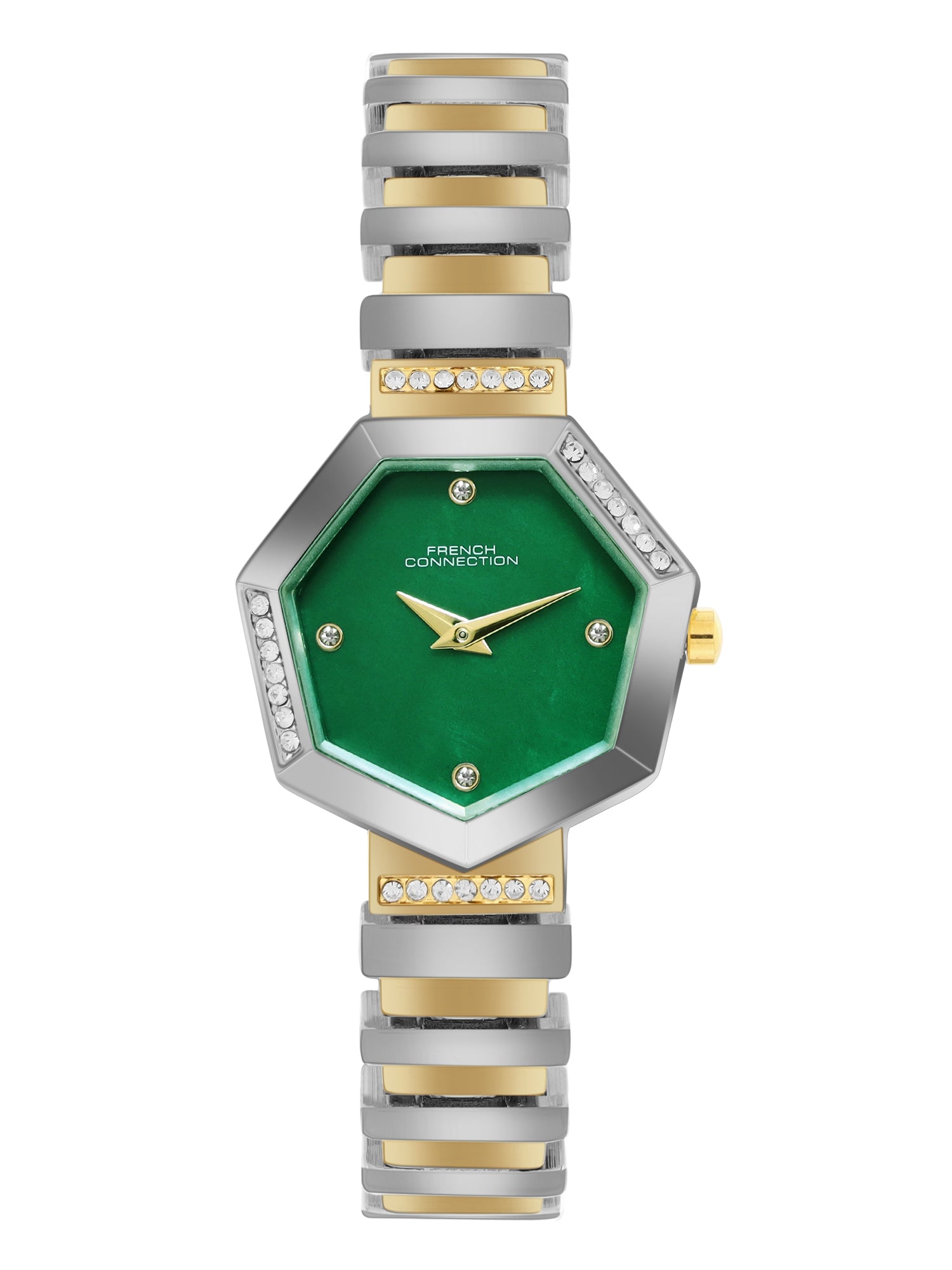 French Connection Mop Green Hexagonal Dial With Gold Two Tone Stainless Steel Strap Watch - For Womens FCN0139TM