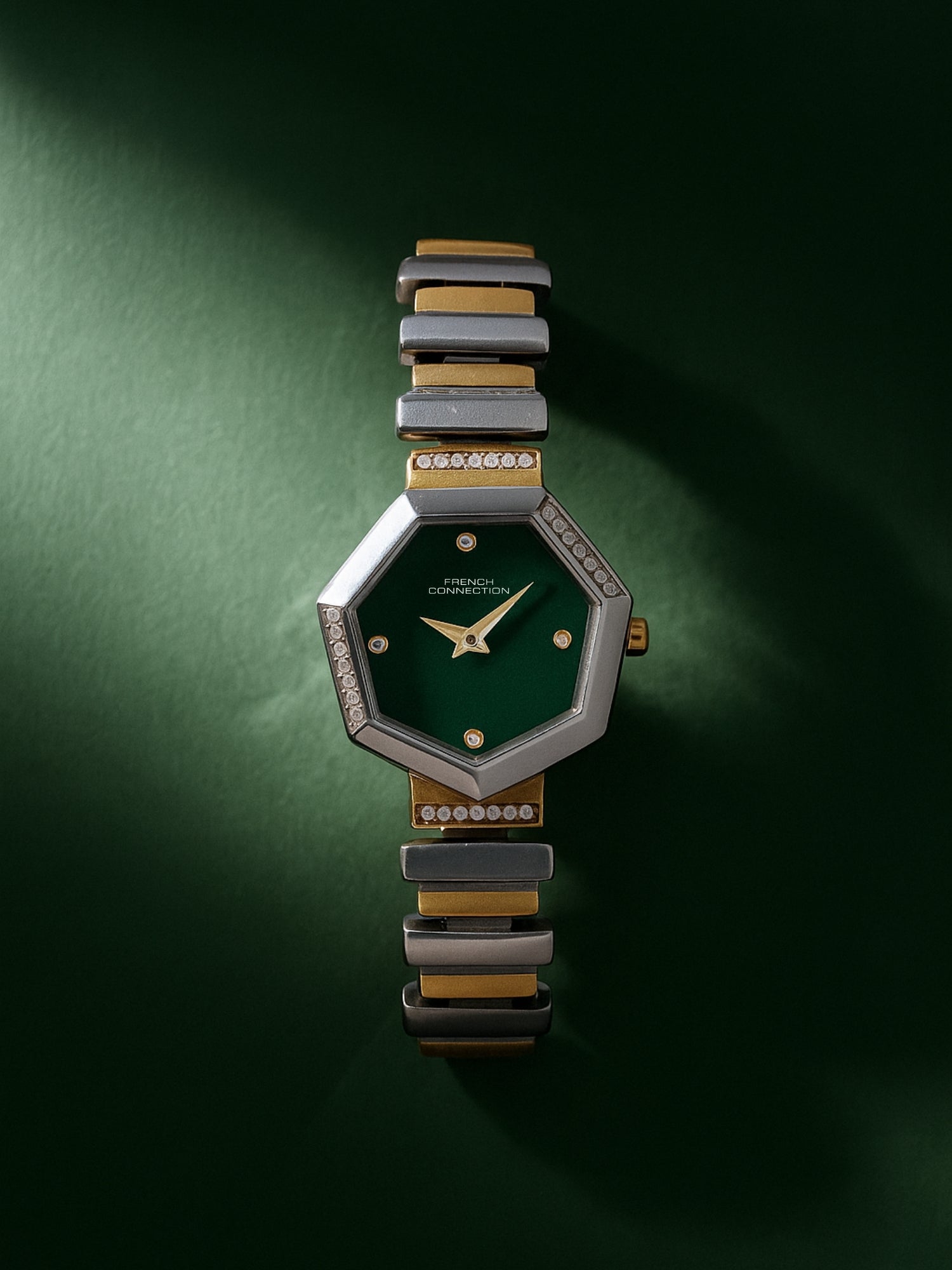 French Connection Mop Green Hexagonal Dial With Gold Two Tone Stainless Steel Strap Watch - For Womens FCN0139TM