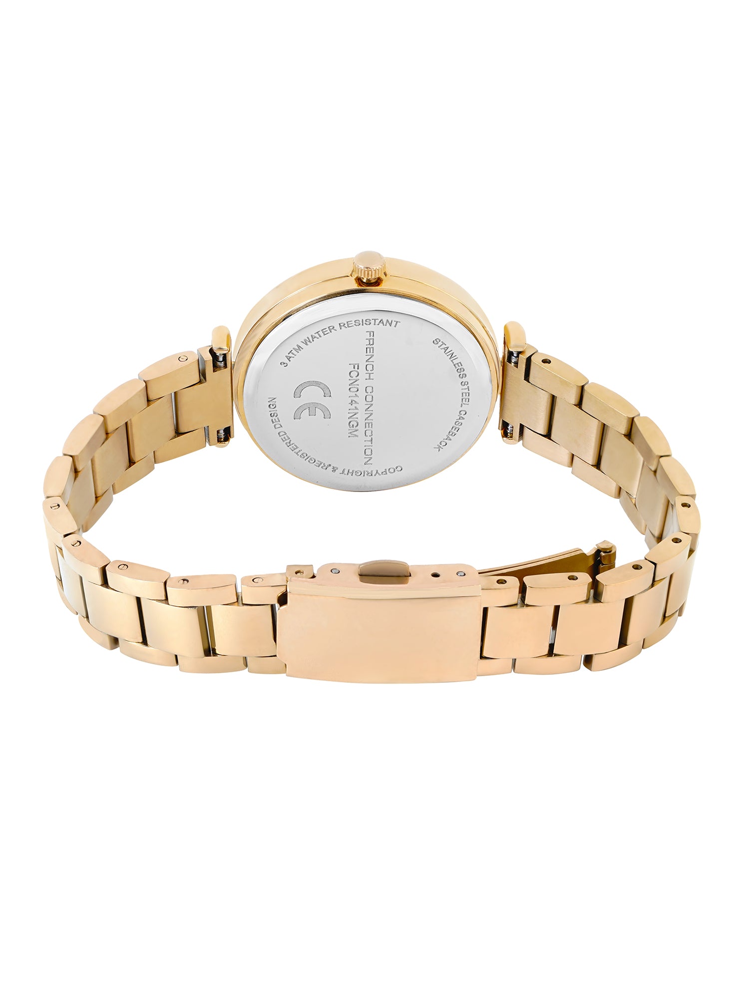 French Connection Mop Green Round Dial With Gold Stainless Steel Strap Watch - For Womens FCN0141NGM