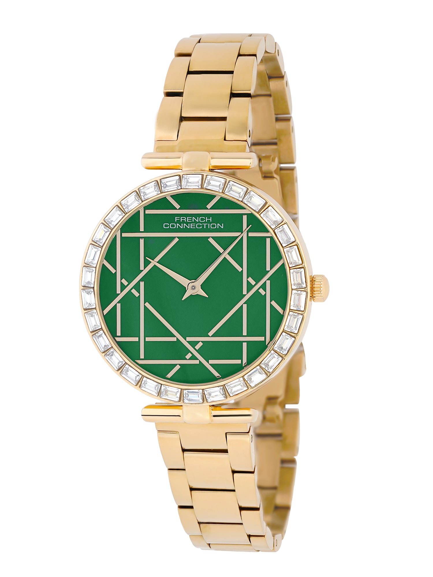 French Connection Mop Green Round Dial With Gold Stainless Steel Strap Watch - For Womens FCN0141NGM