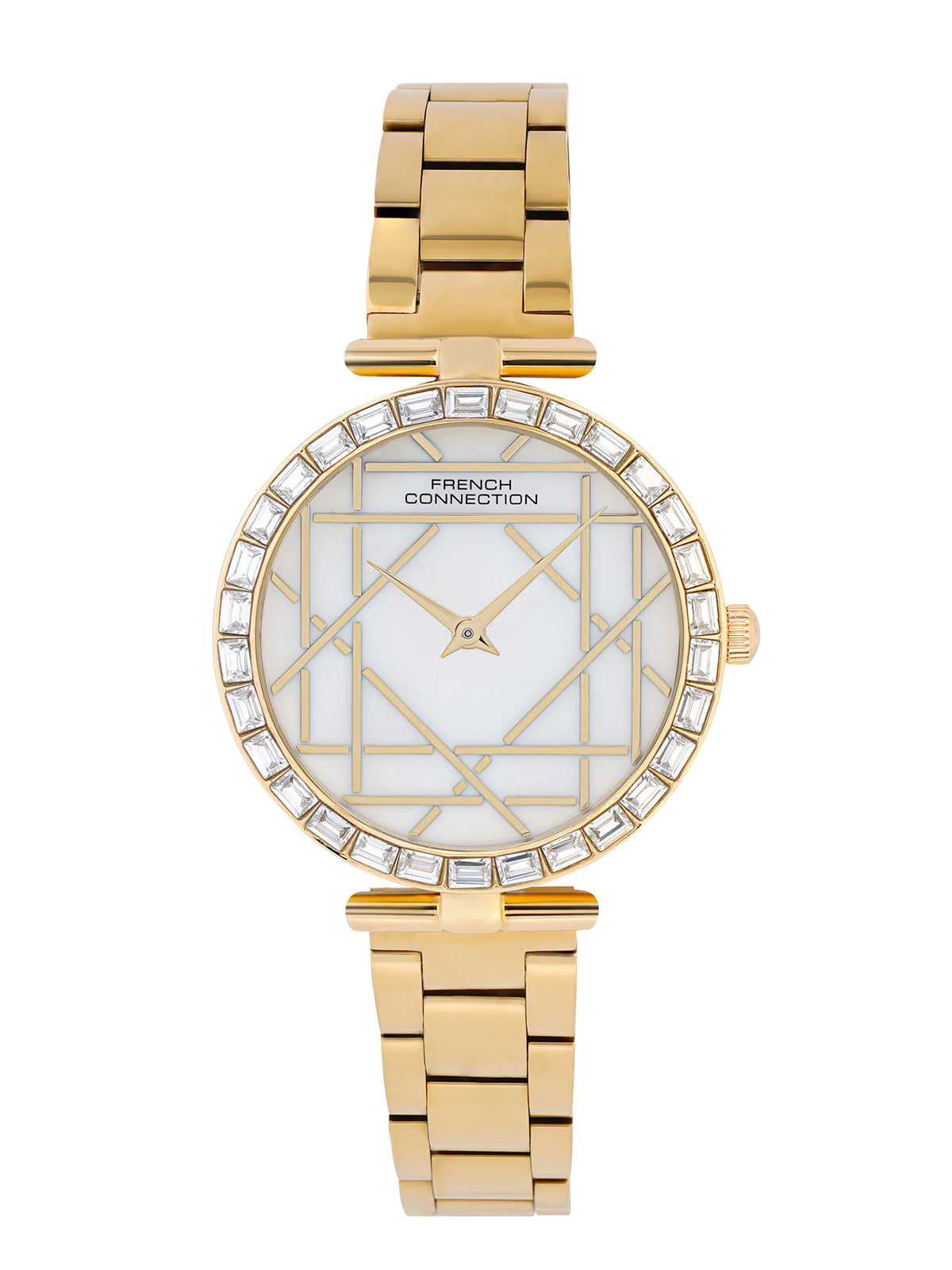 French Connection Mop Silver Round Dial With Gold Stainless Steel Strap Watch - For Womens FCN0141SGM