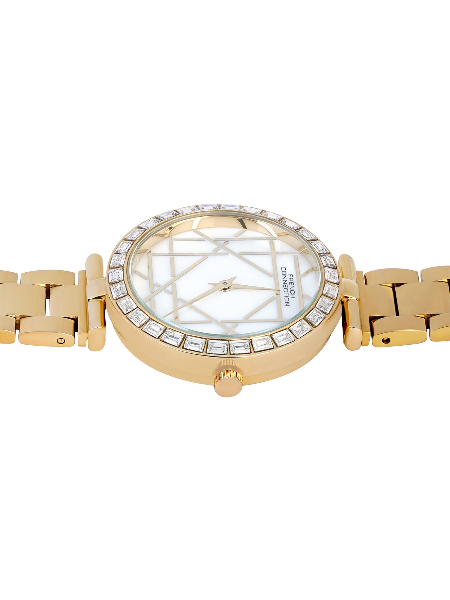 French Connection Mop Silver Round Dial With Gold Stainless Steel Strap Watch - For Womens FCN0141SGM