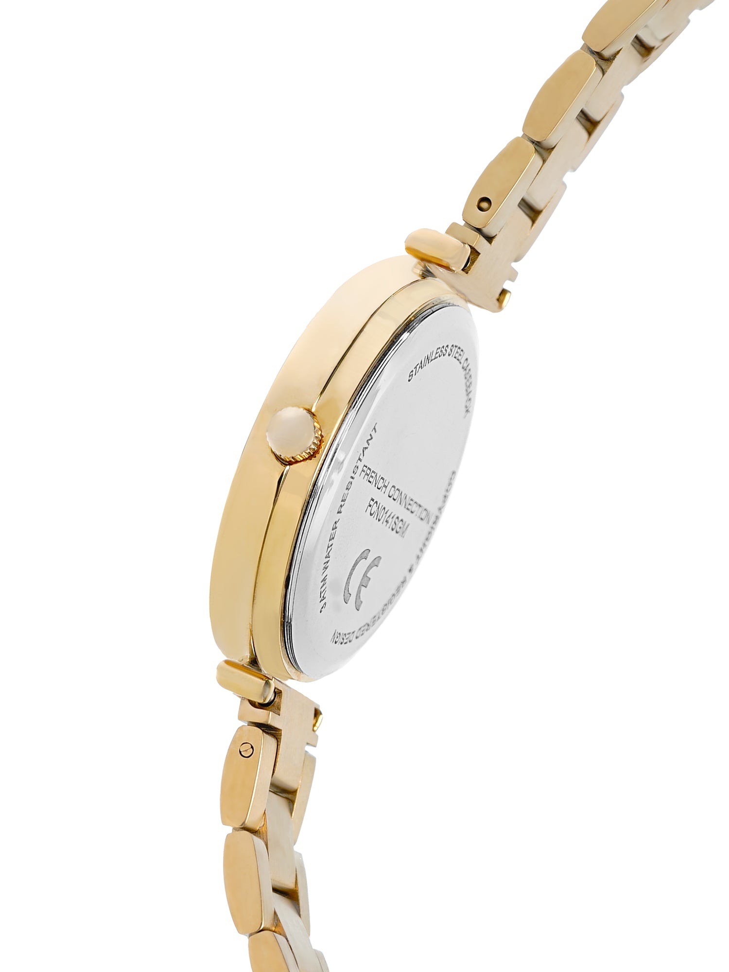 French Connection Mop Silver Round Dial With Gold Stainless Steel Strap Watch - For Womens FCN0141SGM