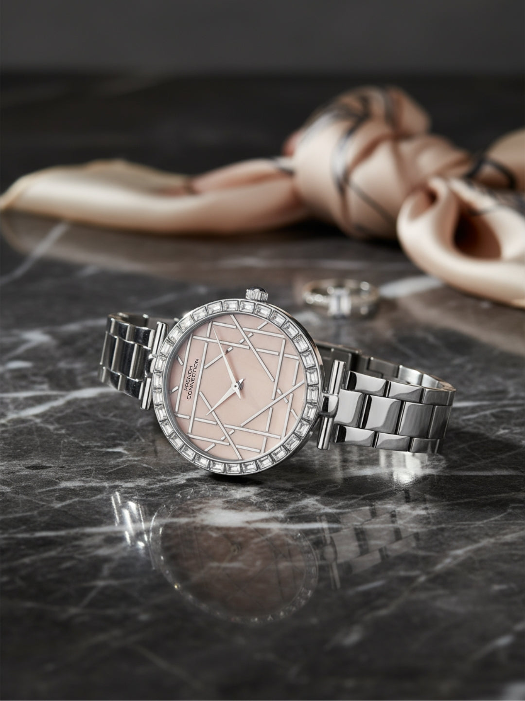 French Connection Mop Light Pink Round Dial With Stainless Steel Strap Watch - For Womens FCN0141SM