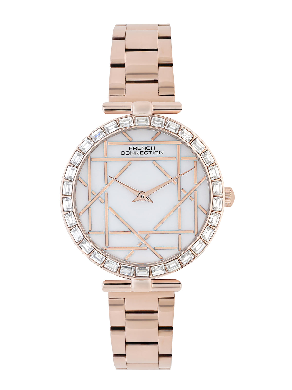 French Connection Mop Silver Round Dial With Rose Stainless Steel Strap Watch - For Womens FCN0141SRGM