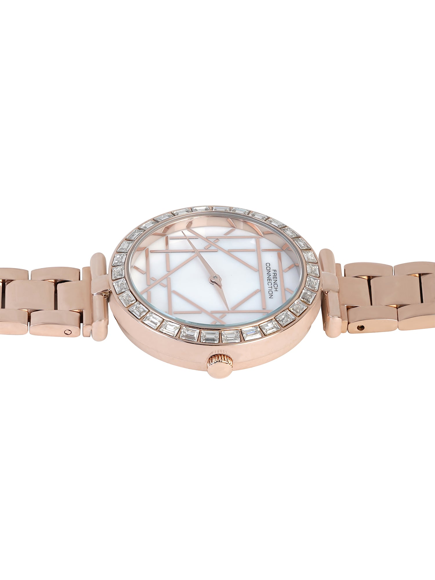 French Connection Mop Silver Round Dial With Rose Stainless Steel Strap Watch - For Womens FCN0141SRGM