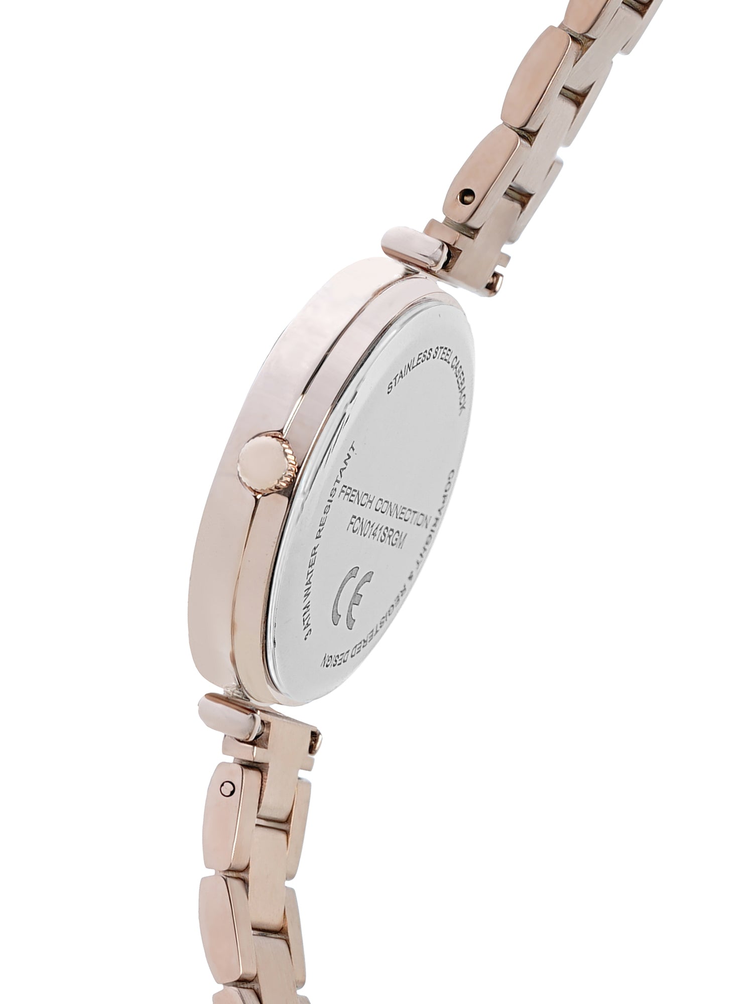 French Connection Mop Silver Round Dial With Rose Stainless Steel Strap Watch - For Womens FCN0141SRGM