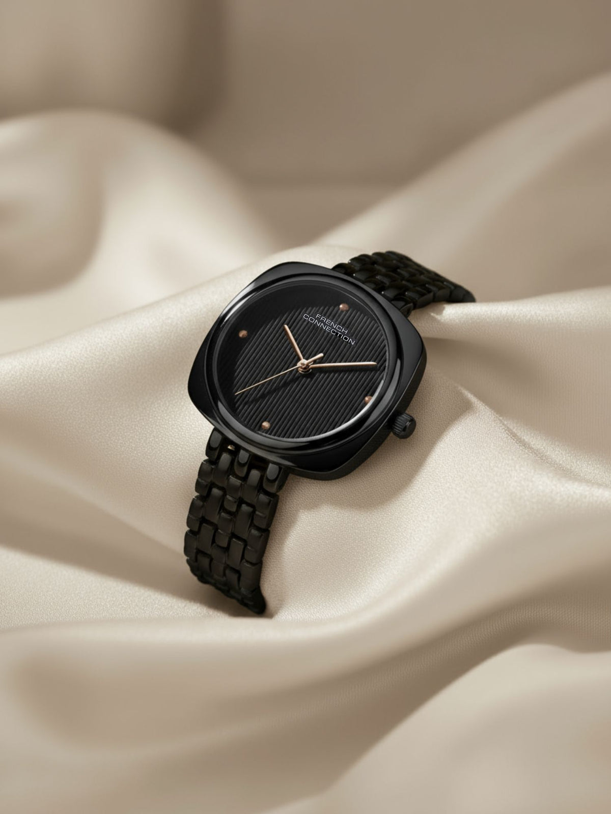 French Connection Textured Black Square Dial With Black Stainless Steel Strap Watch - For Womens FCN0143BBM