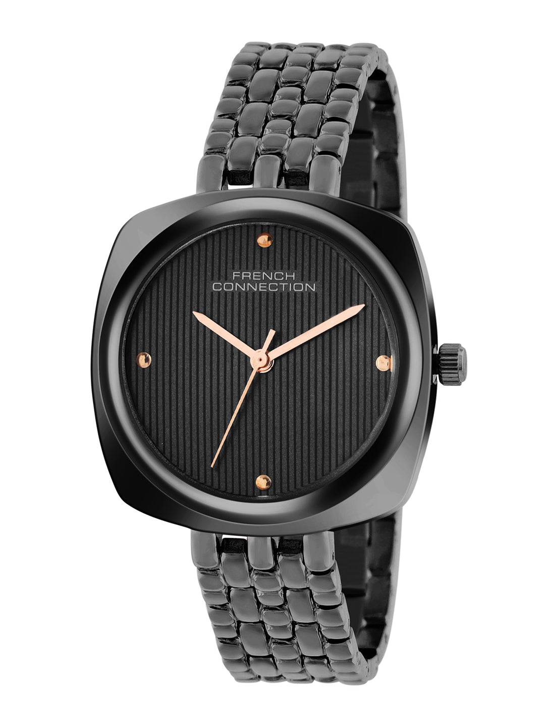 French Connection Textured Black Square Dial With Black Stainless Steel Strap Watch - For Womens FCN0143BBM