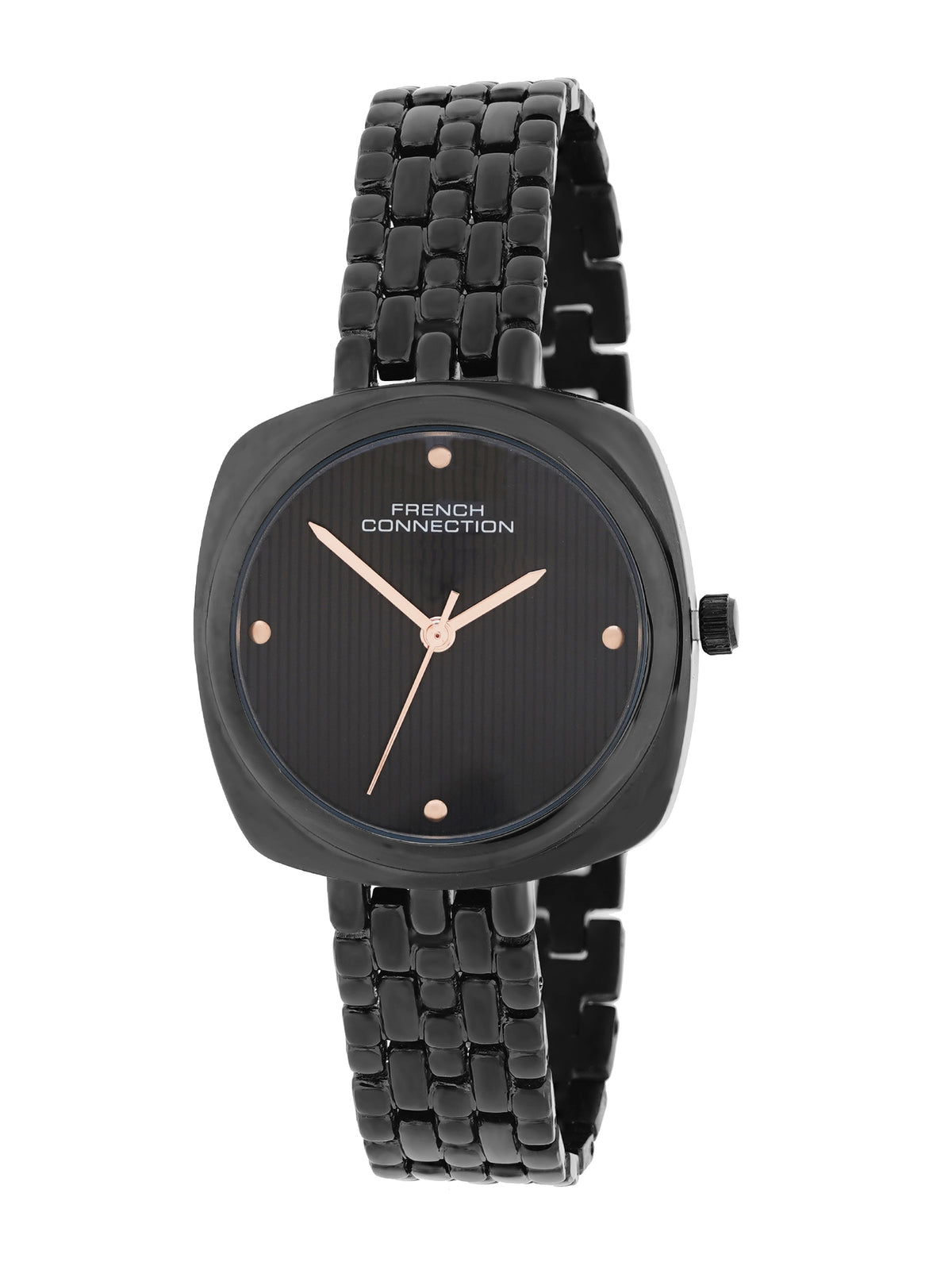 French Connection Textured Black Square Dial With Black Stainless Steel Strap Watch - For Womens FCN0143BBM