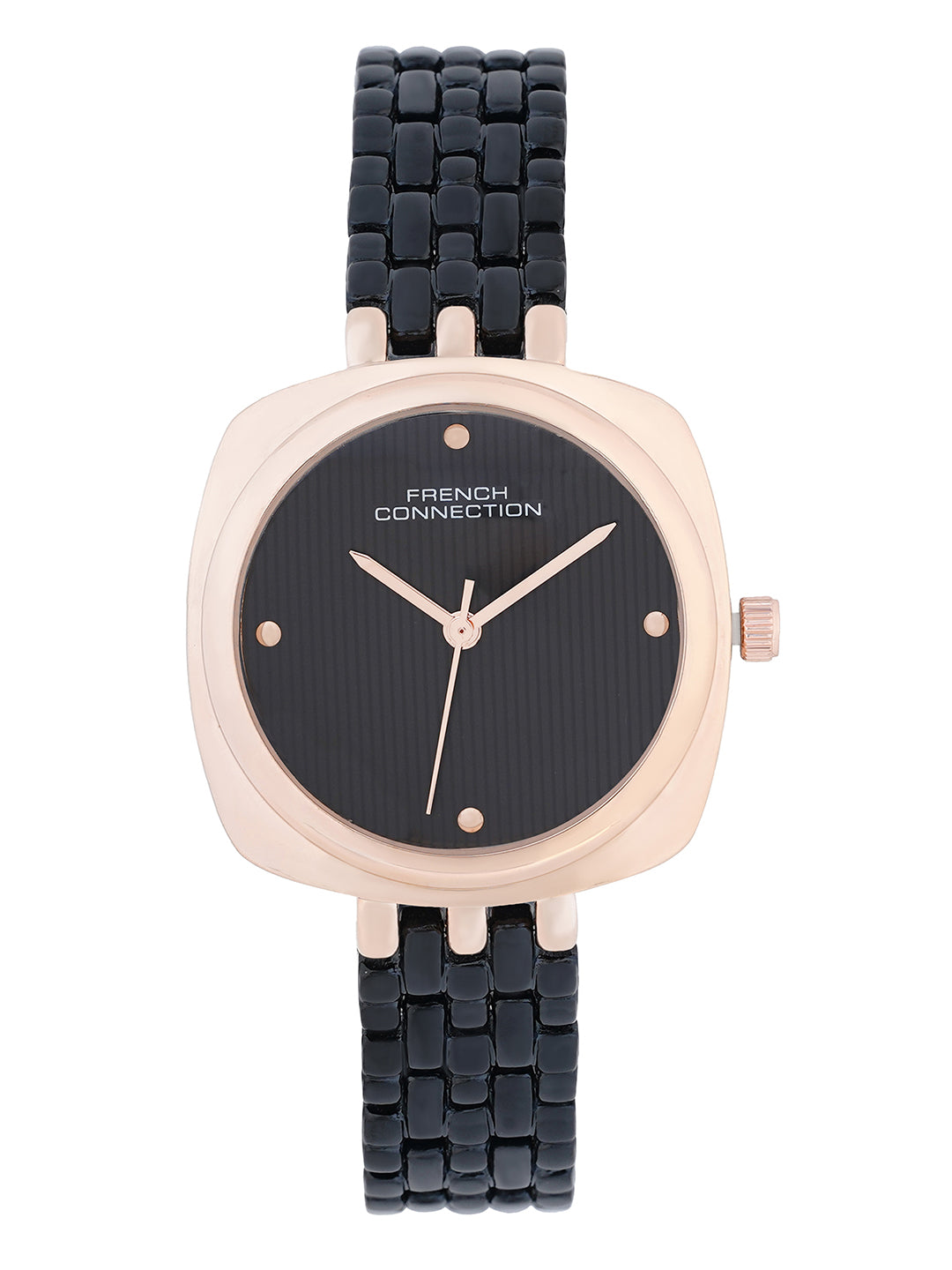 French Connection Textured Black Square Dial With Black Stainless Steel Strap Watch - For Womens FCN0143BM