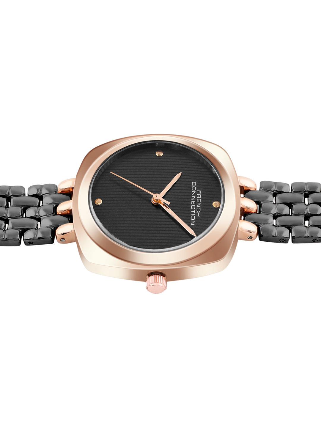 French Connection Textured Black Square Dial With Black Stainless Steel Strap Watch - For Womens FCN0143BM