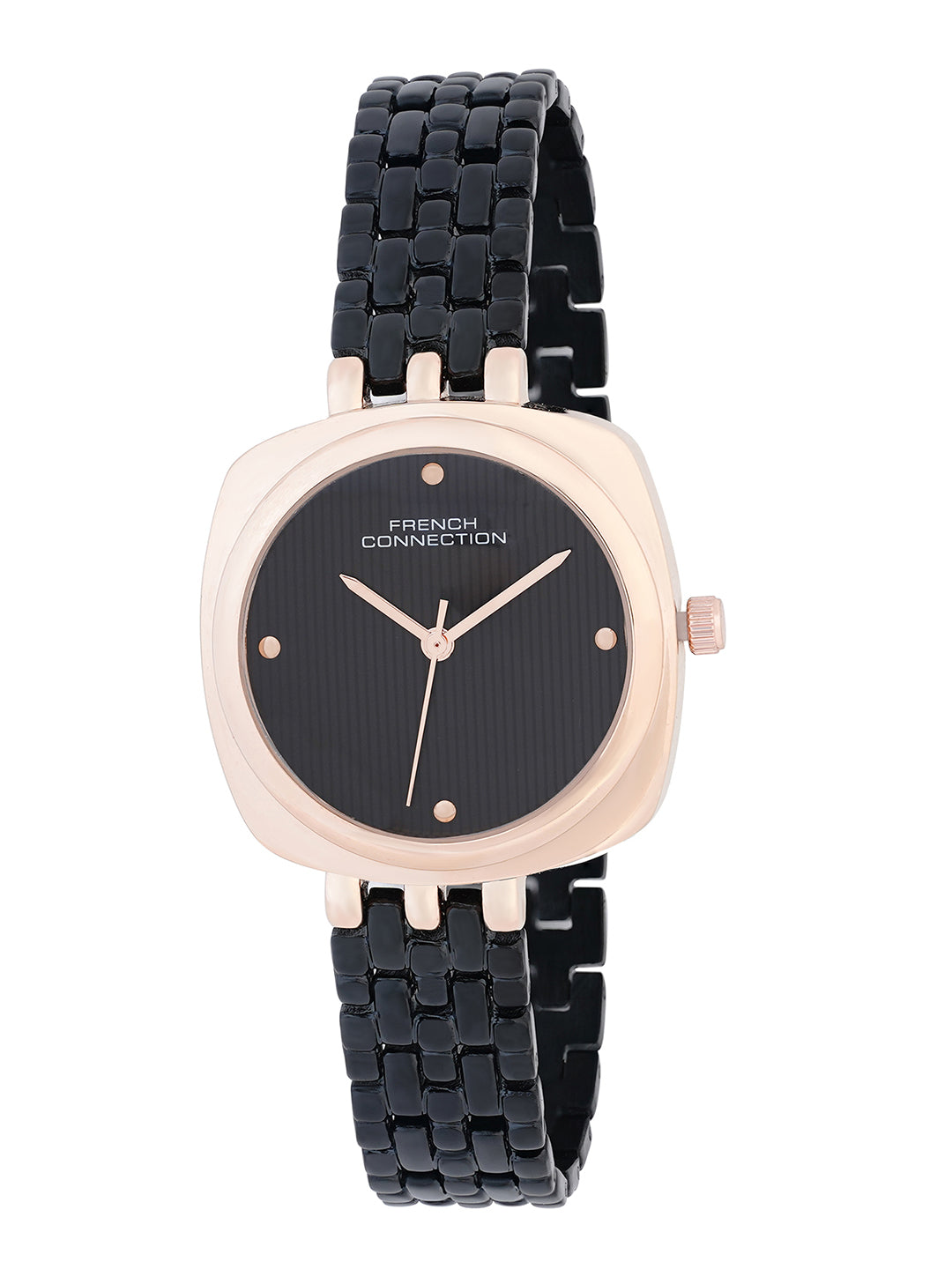 French Connection Textured Black Square Dial With Black Stainless Steel Strap Watch - For Womens FCN0143BM