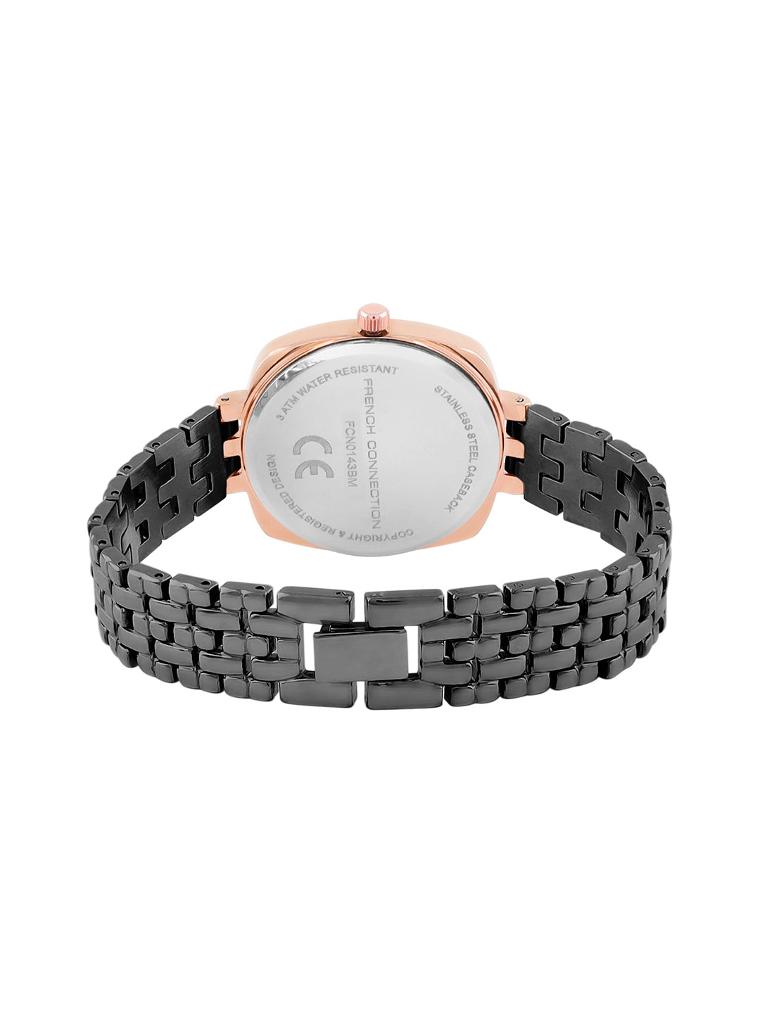French Connection Textured Black Square Dial With Black Stainless Steel Strap Watch - For Womens FCN0143BM