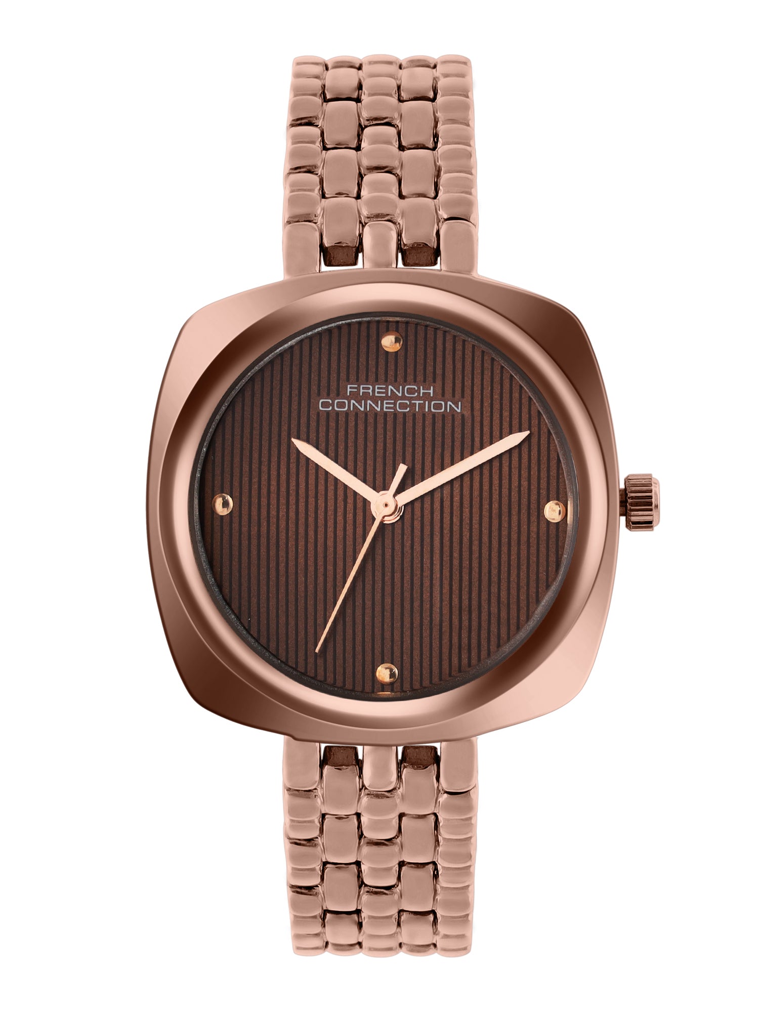 French Connection Textured Brown Square Dial With Brown Stainless Steel Strap Watch - For Womens FCN0143BRGM