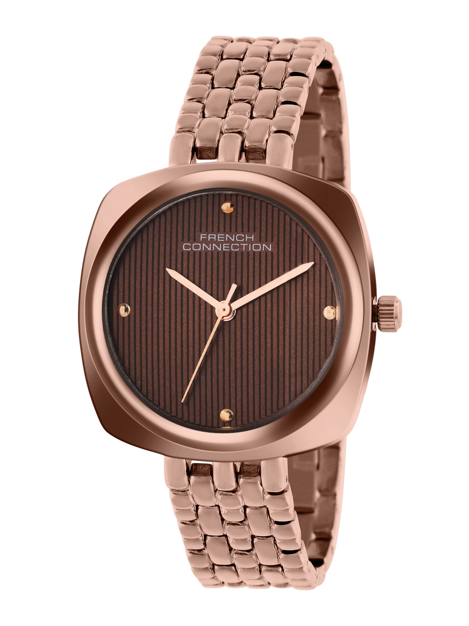 French Connection Textured Brown Square Dial With Brown Stainless Steel Strap Watch - For Womens FCN0143BRGM