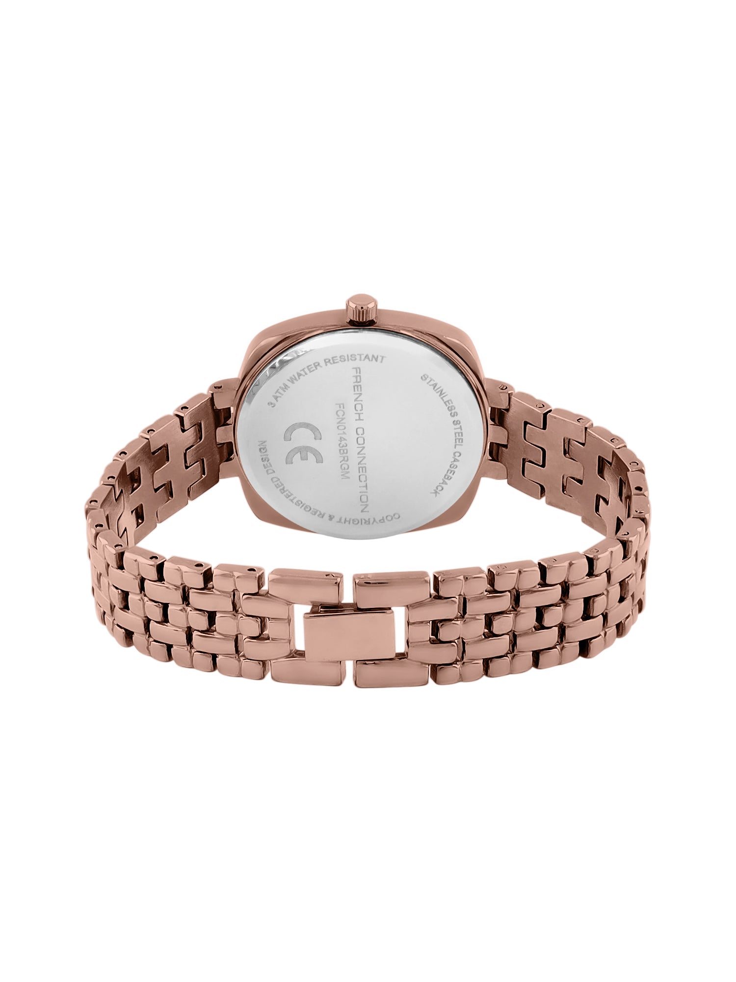 French Connection Textured Brown Square Dial With Brown Stainless Steel Strap Watch - For Womens FCN0143BRGM