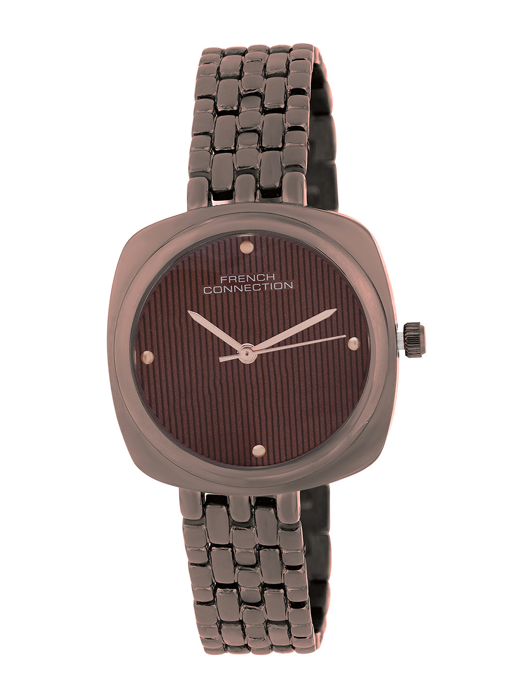 French Connection Textured Brown Square Dial With Brown Stainless Steel Strap Watch - For Womens FCN0143BRGM