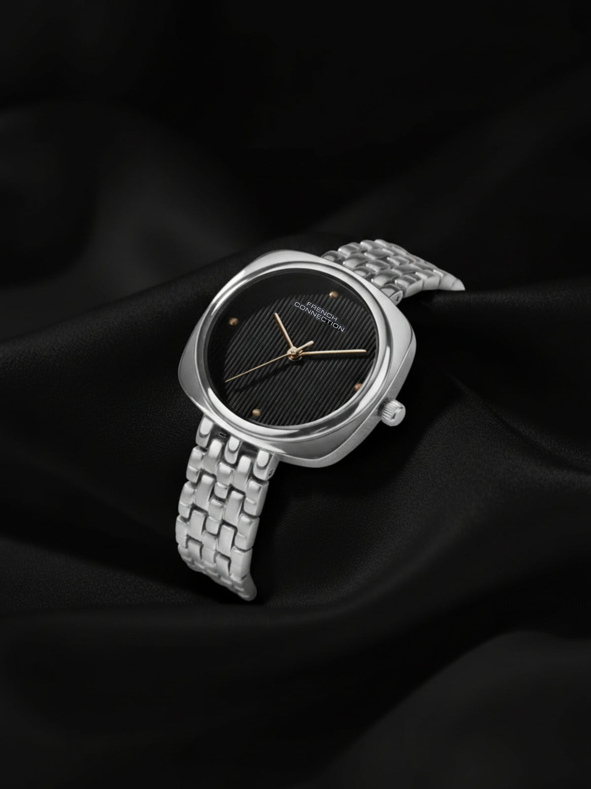 French Connection Textured Black Square Dial With Stainless Steel Strap Watch - For Womens FCN0143BSM