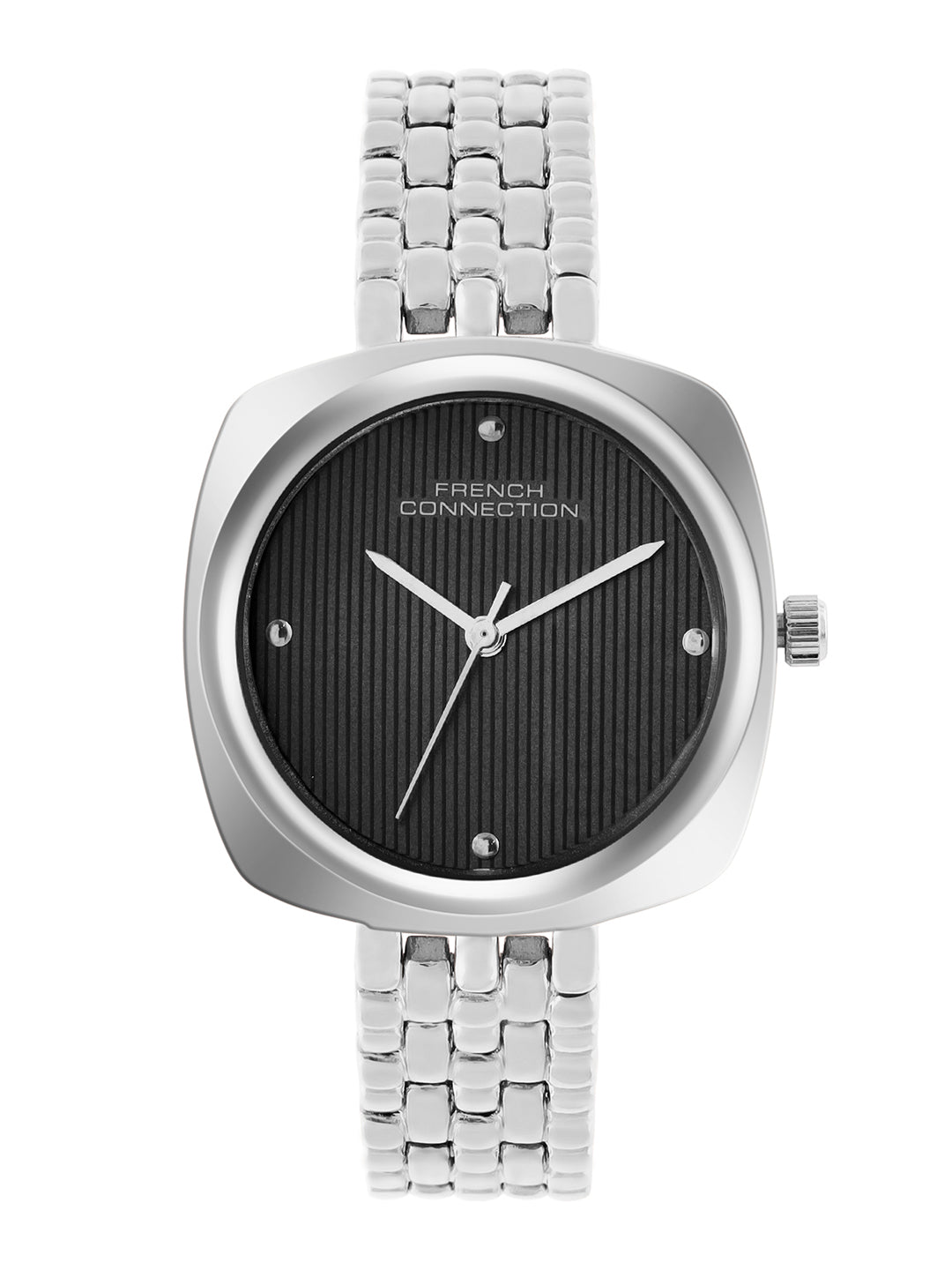 French Connection Textured Black Square Dial With Stainless Steel Strap Watch - For Womens FCN0143BSM