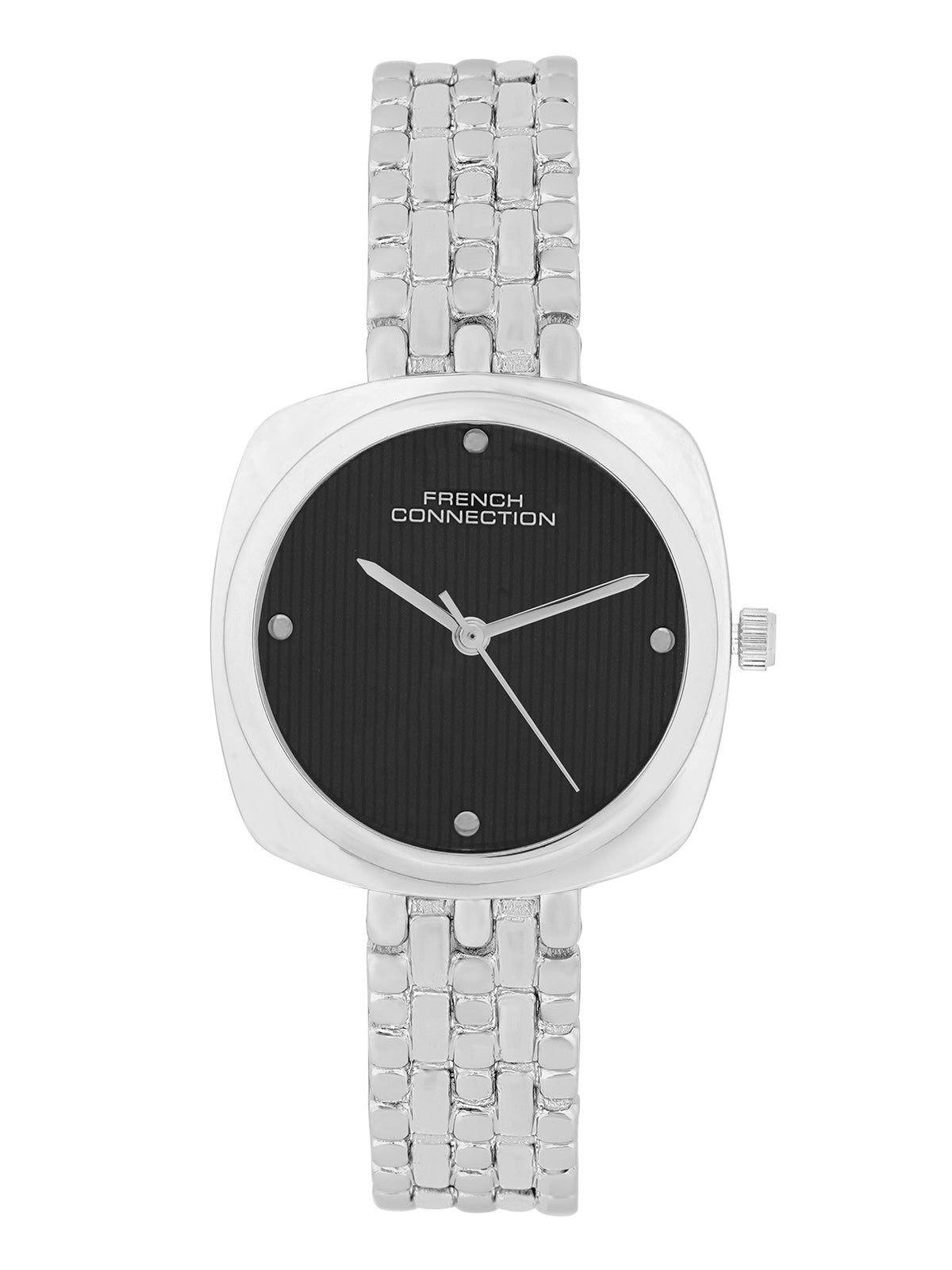 French Connection Textured Black Square Dial With Stainless Steel Strap Watch - For Womens FCN0143BSM