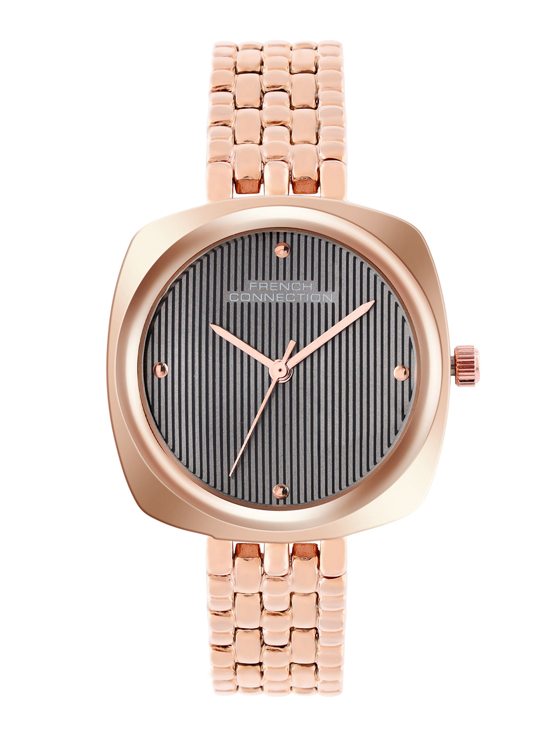 French Connection Textured Grey Square Dial With Rose Stainless Steel Strap Watch - For Womens FCN0143RGM