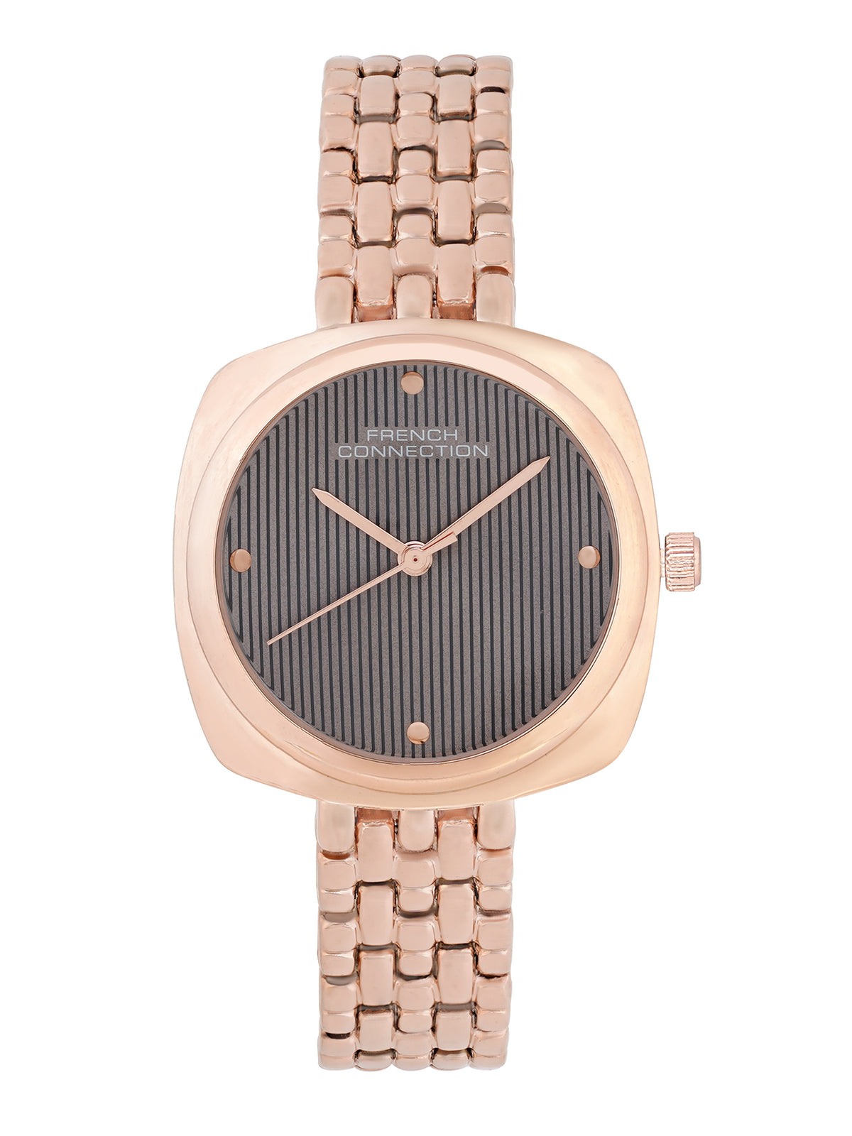 French Connection Textured Grey Square Dial With Rose Stainless Steel Strap Watch - For Womens FCN0143RGM
