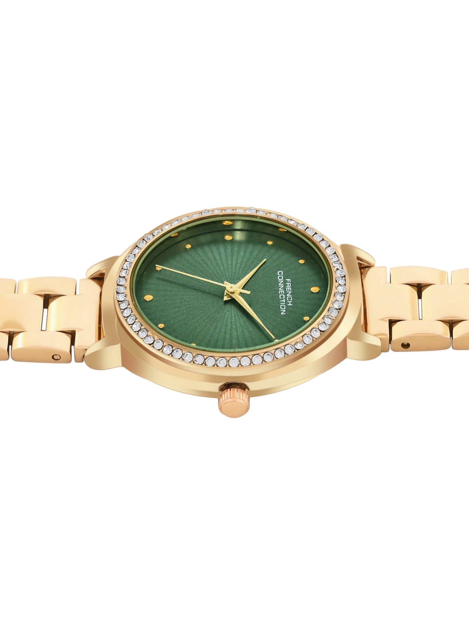 French Connection Textured Green Round Dial With Gold Stainless Steel Strap Watch - For Womens FCN0145NGM