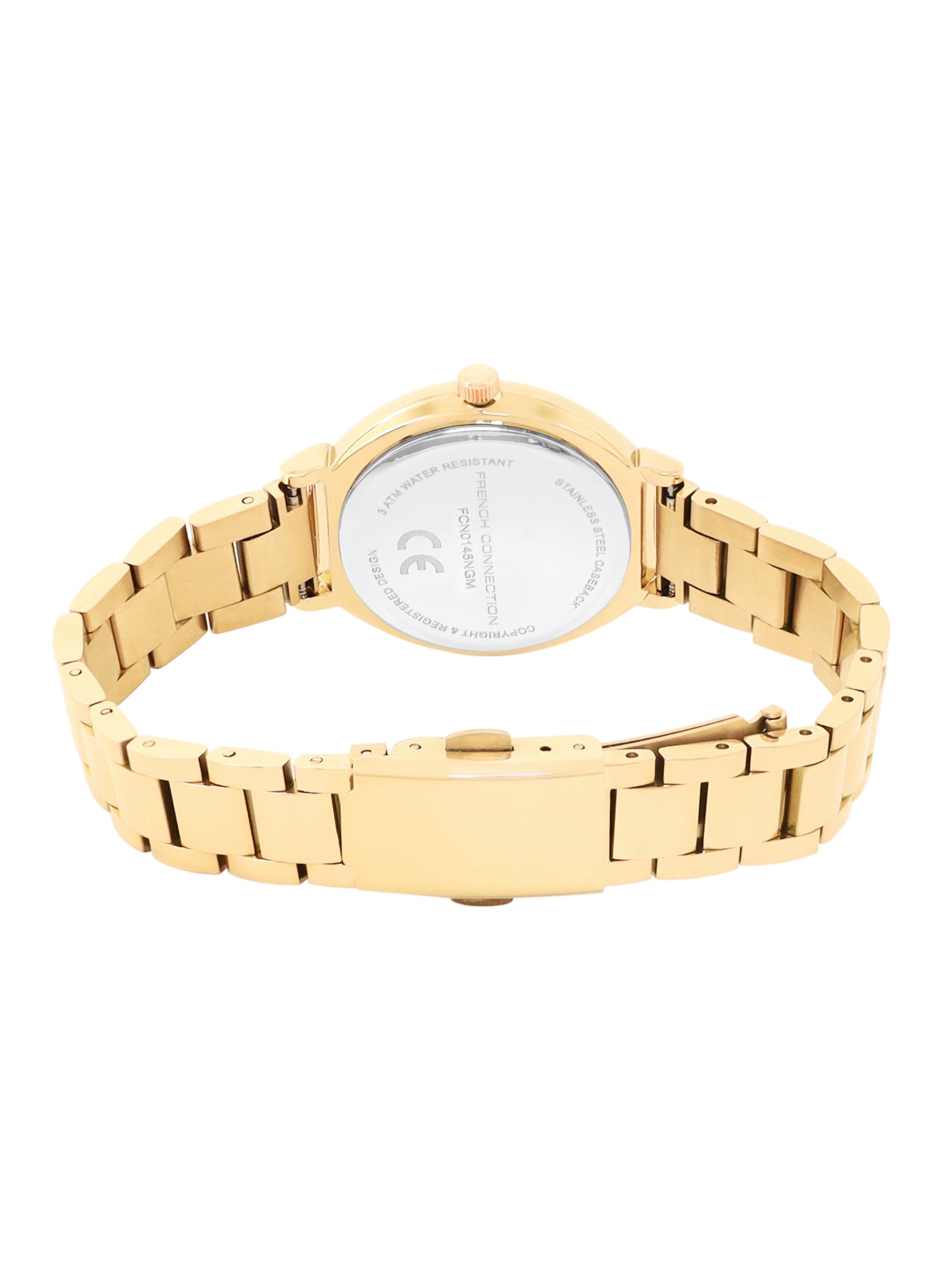 French Connection Textured Green Round Dial With Gold Stainless Steel Strap Watch - For Womens FCN0145NGM