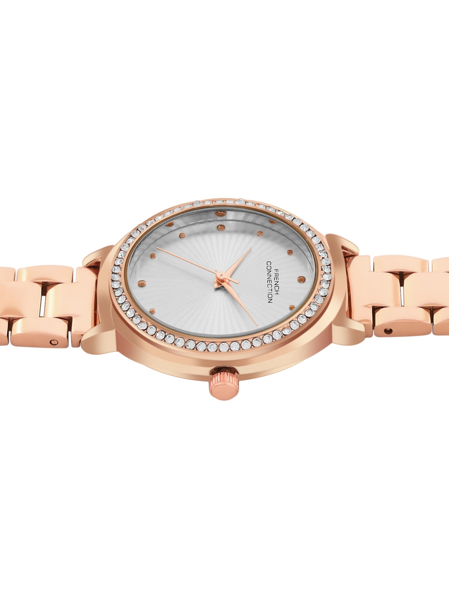 French Connection Textured Silver Round Dial With Rose Stainless Steel Strap Watch - For Womens FCN0145RGM