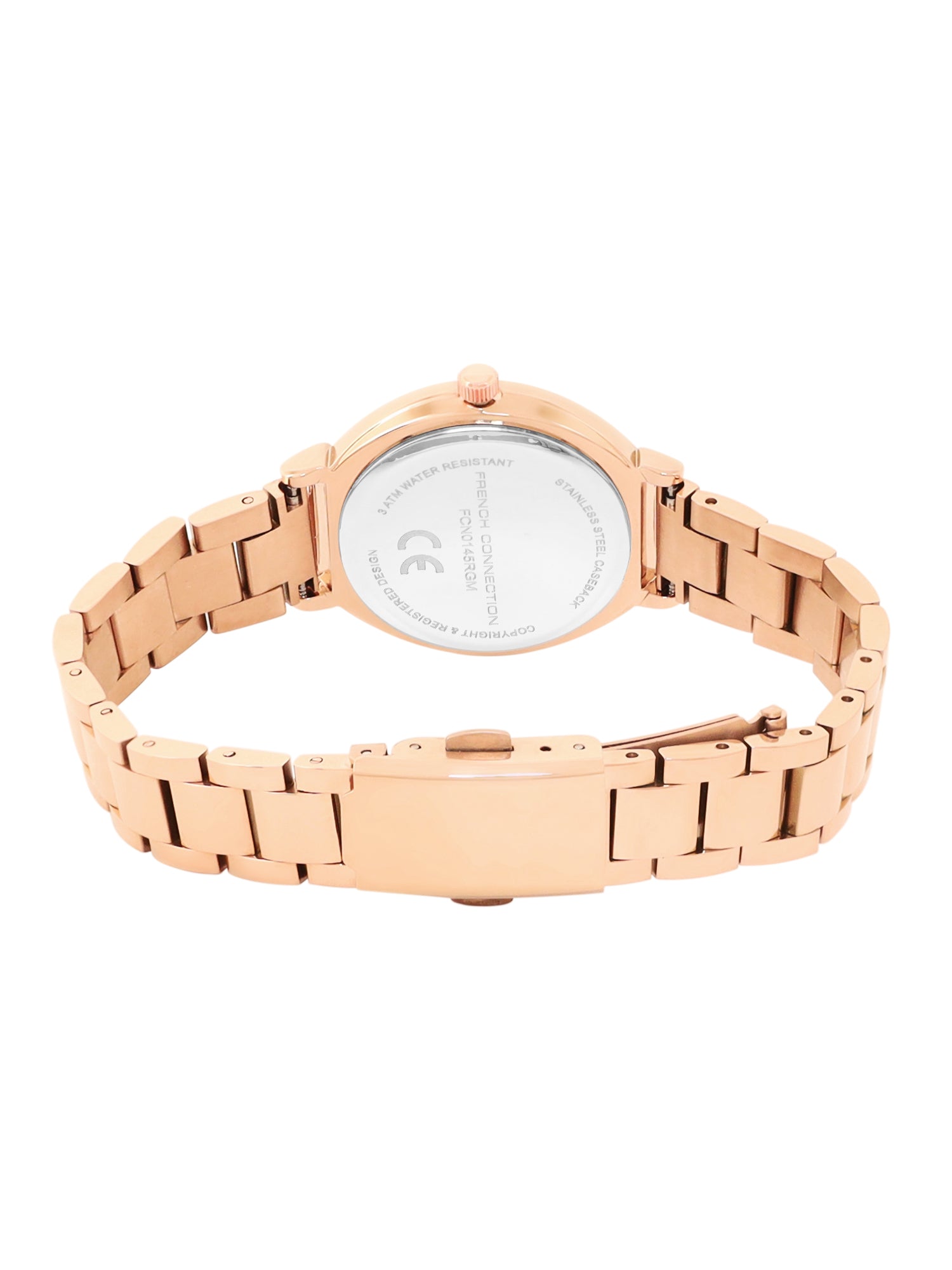 French Connection Textured Silver Round Dial With Rose Stainless Steel Strap Watch - For Womens FCN0145RGM