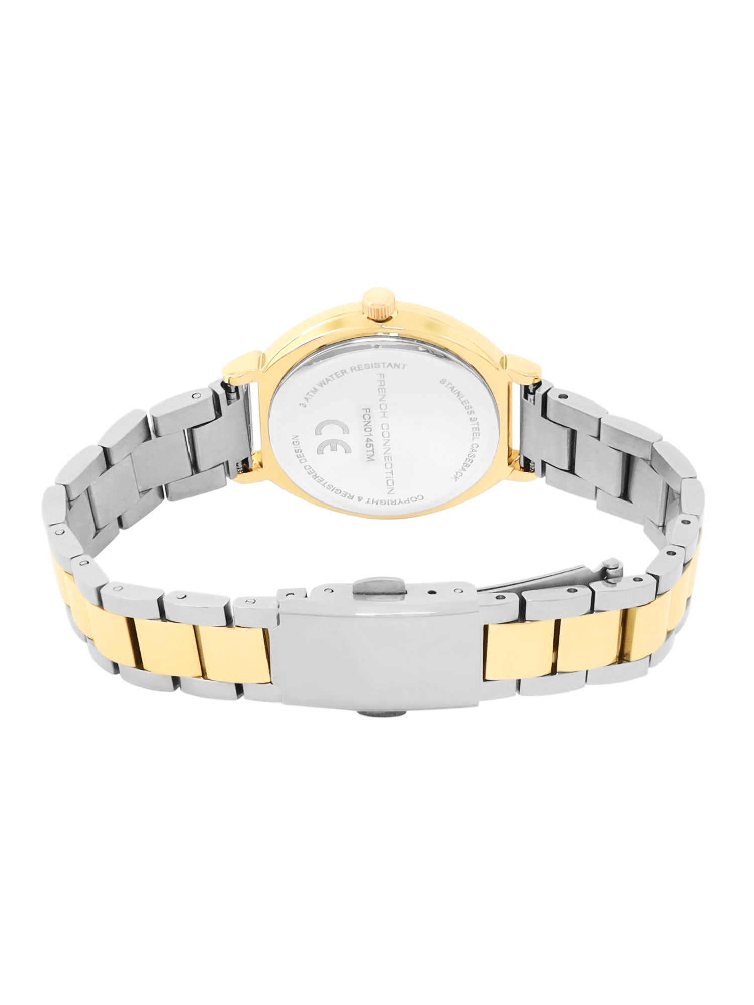 French Connection Textured Champagne Round Dial With Gold Two Tone Stainless Steel Strap Watch - For Womens FCN0145TM