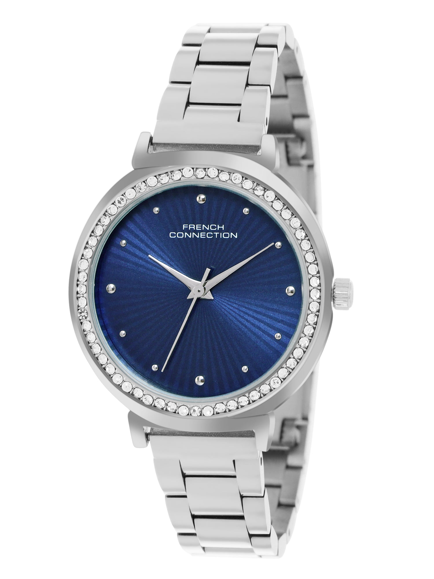 French Connection Textured Blue Round Dial With Stainless Steel Strap Watch - For Womens FCN0145USM