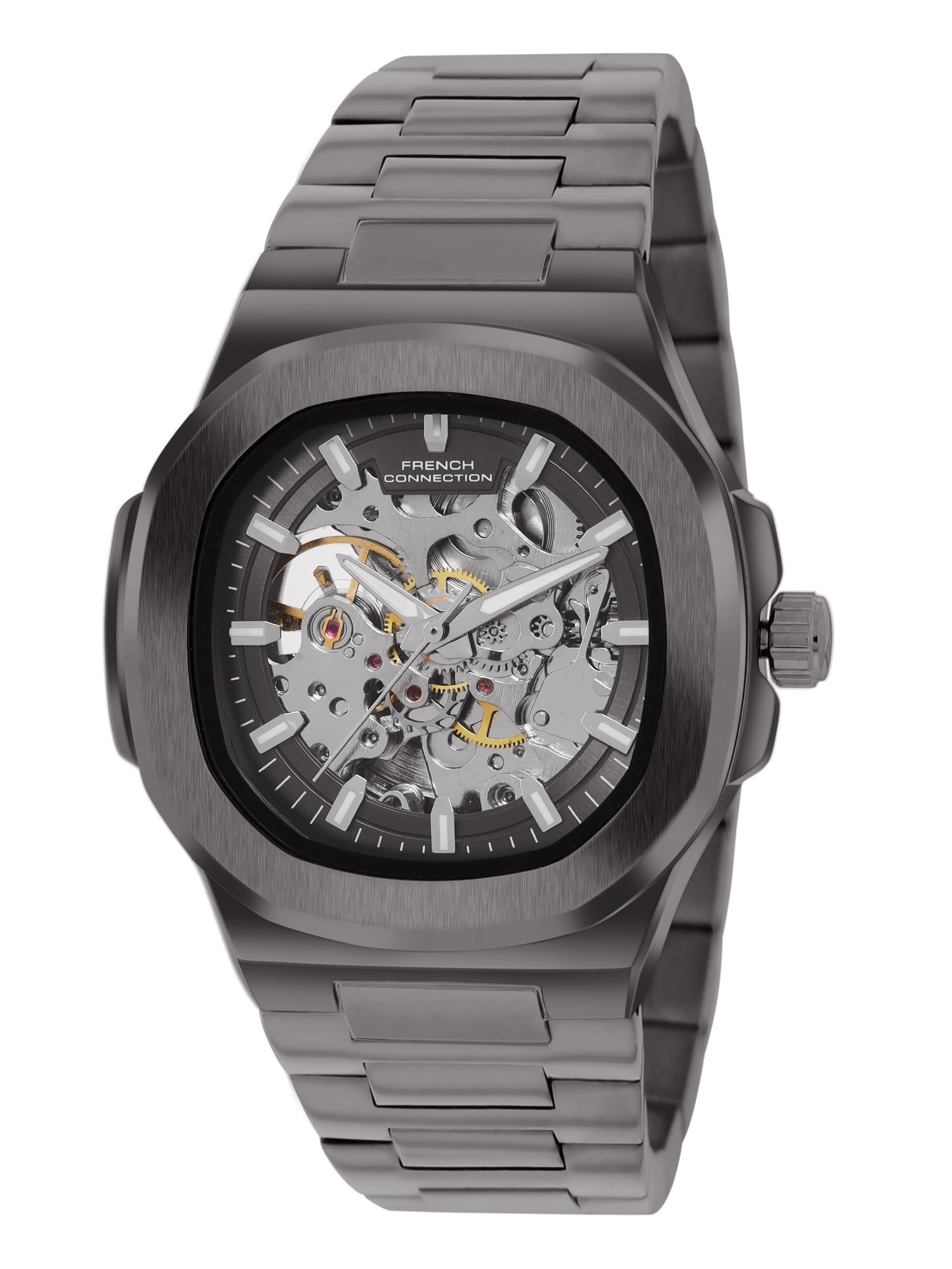 French Connection Men Skeleton Dial & Bracelet Style Straps Automatic Watch- FCN0149GNM