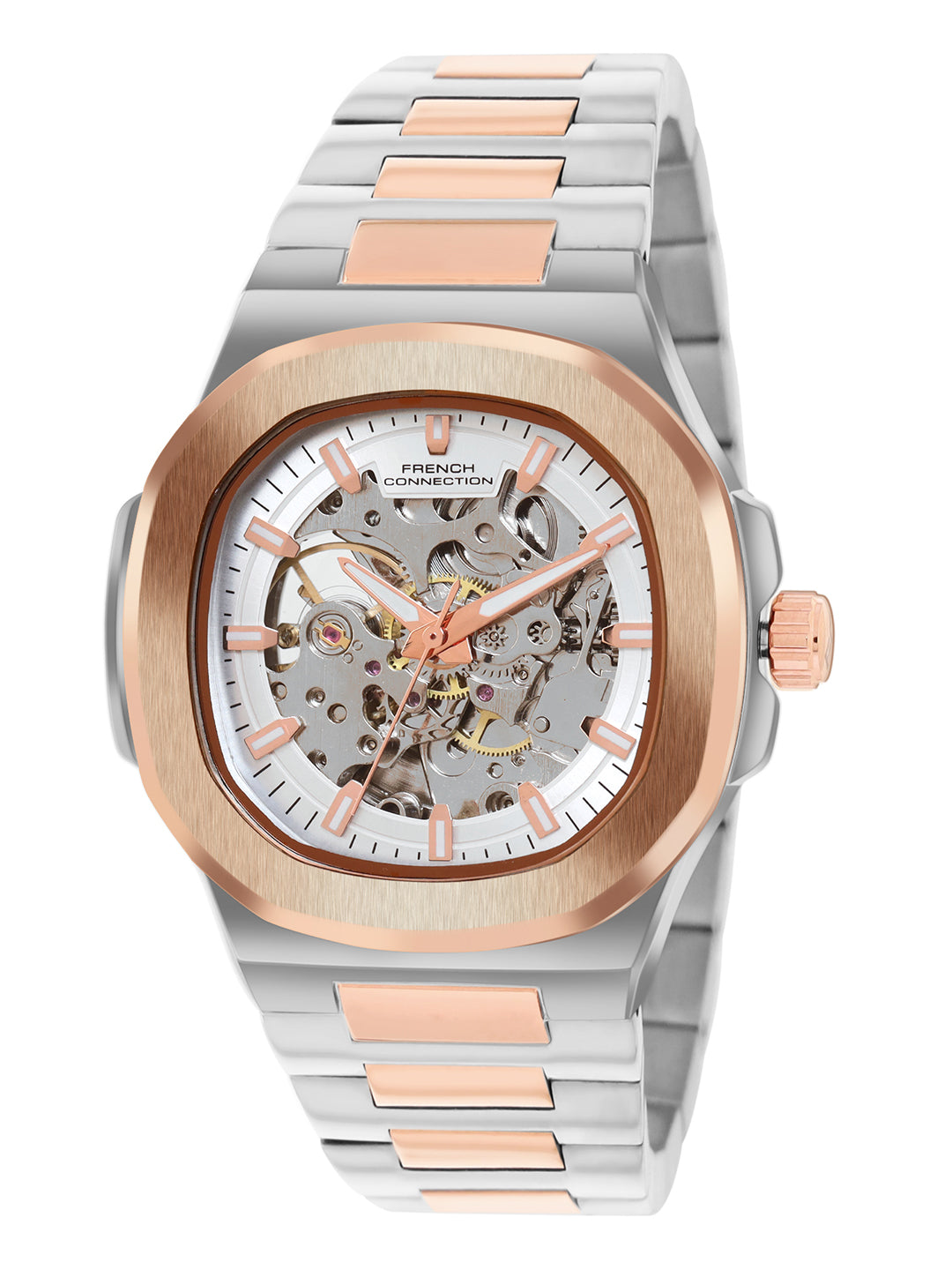 French Connection Men Skeleton Dial & Bracelet Style Straps Automatic Watch- FCN0149SRTM
