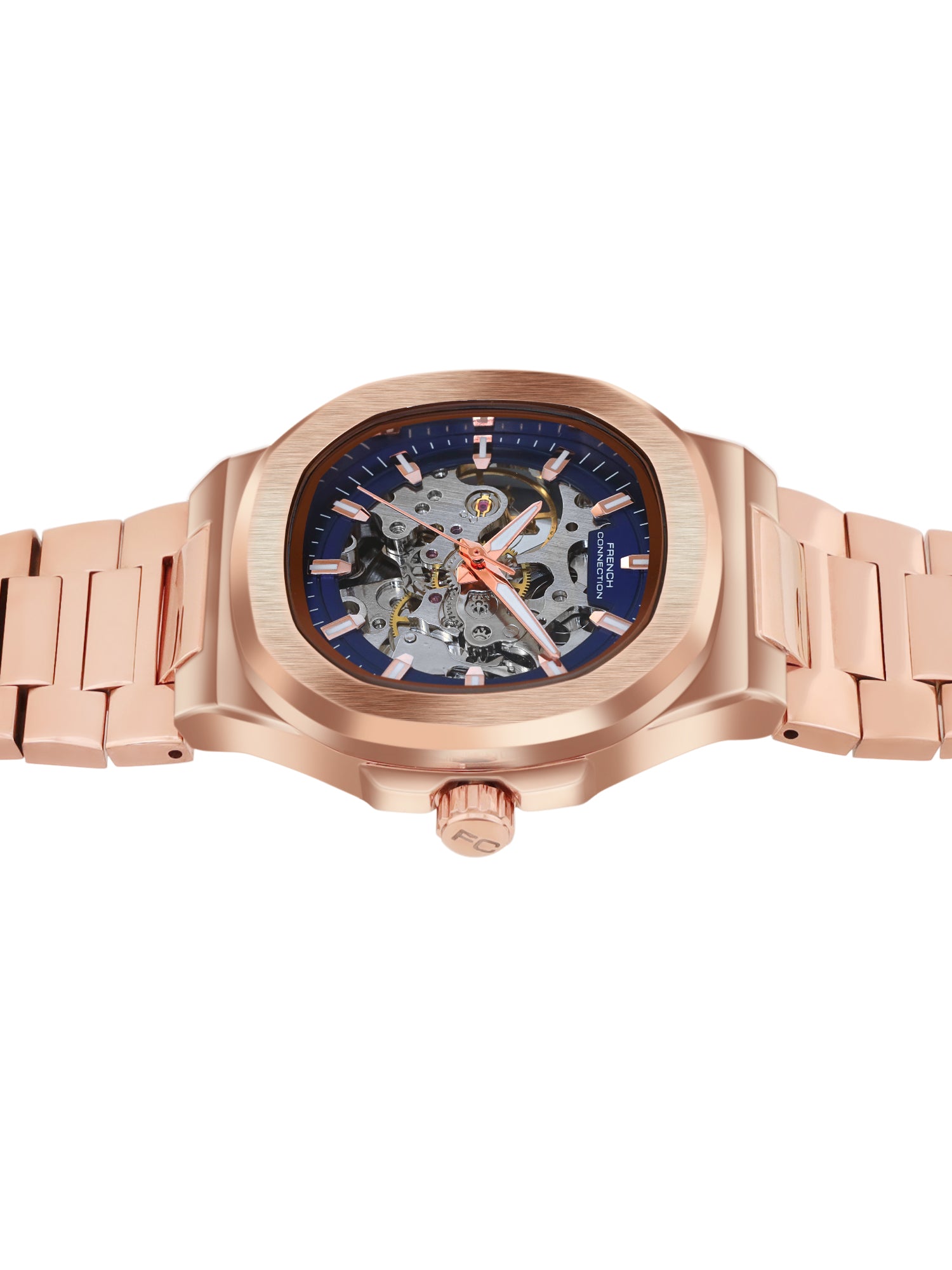 French Connection Men Skeleton Dial & Bracelet Style Straps Automatic Watch- FCN0149URGM