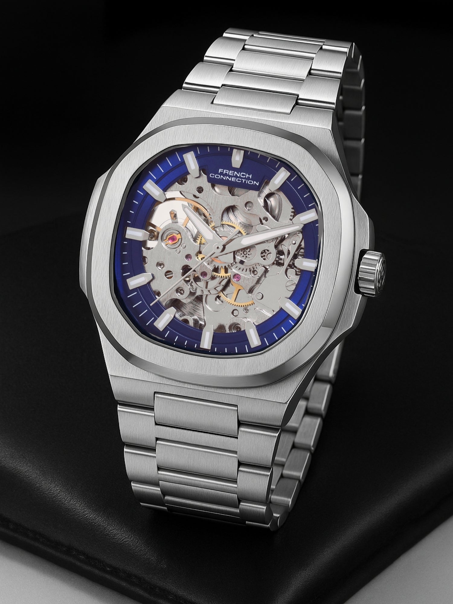 French Connection Men Skeleton Dial & Bracelet Style Straps Automatic Watch- FCN0149USM