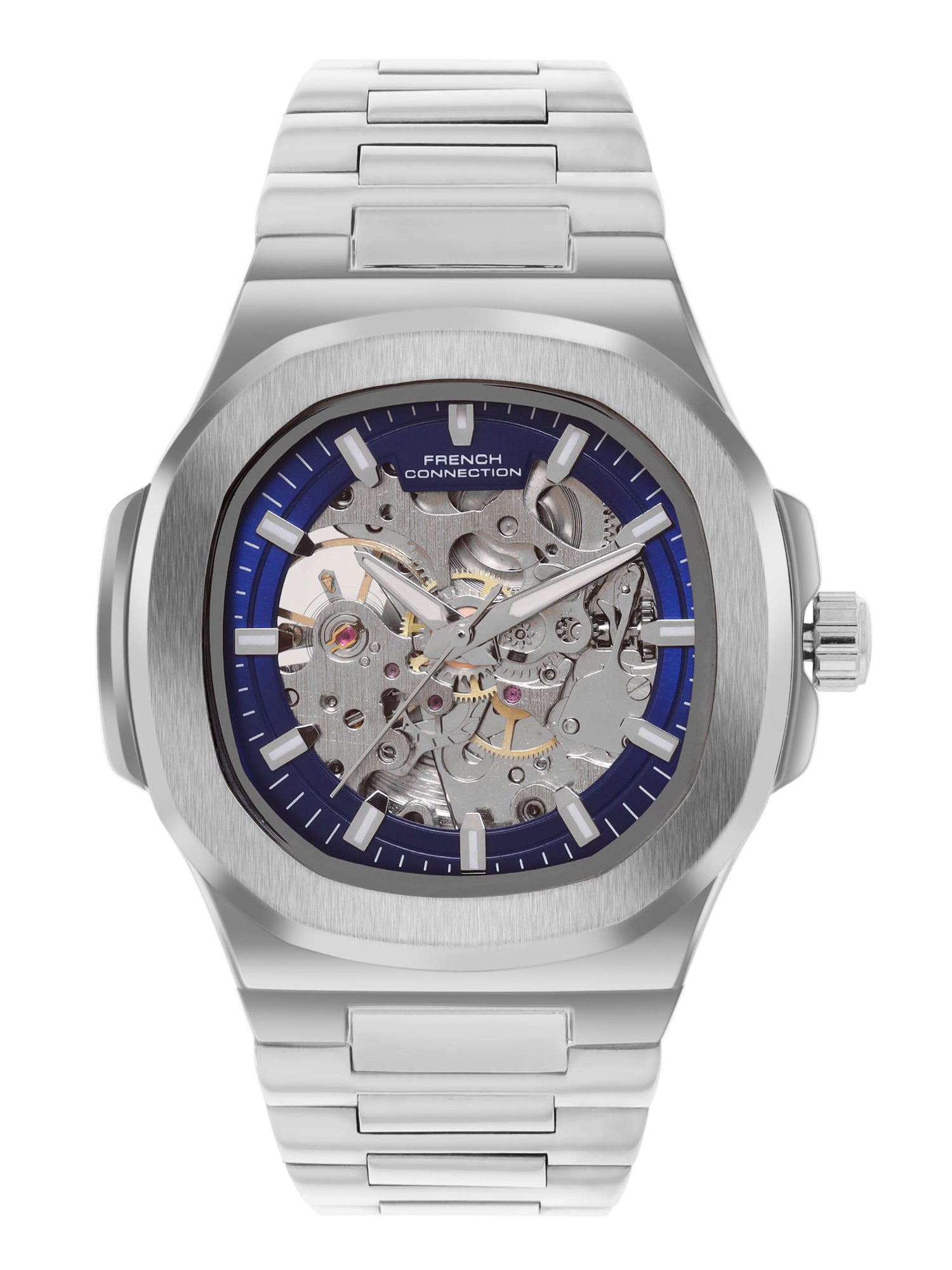 French Connection Men Skeleton Dial & Bracelet Style Straps Automatic Watch- FCN0149USM