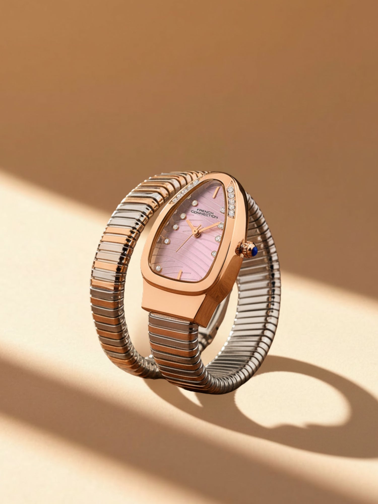 French Connection Women Snake-Shaped Wrap Around Analogue Watch FCN0189RTM - Rose Gold Tone