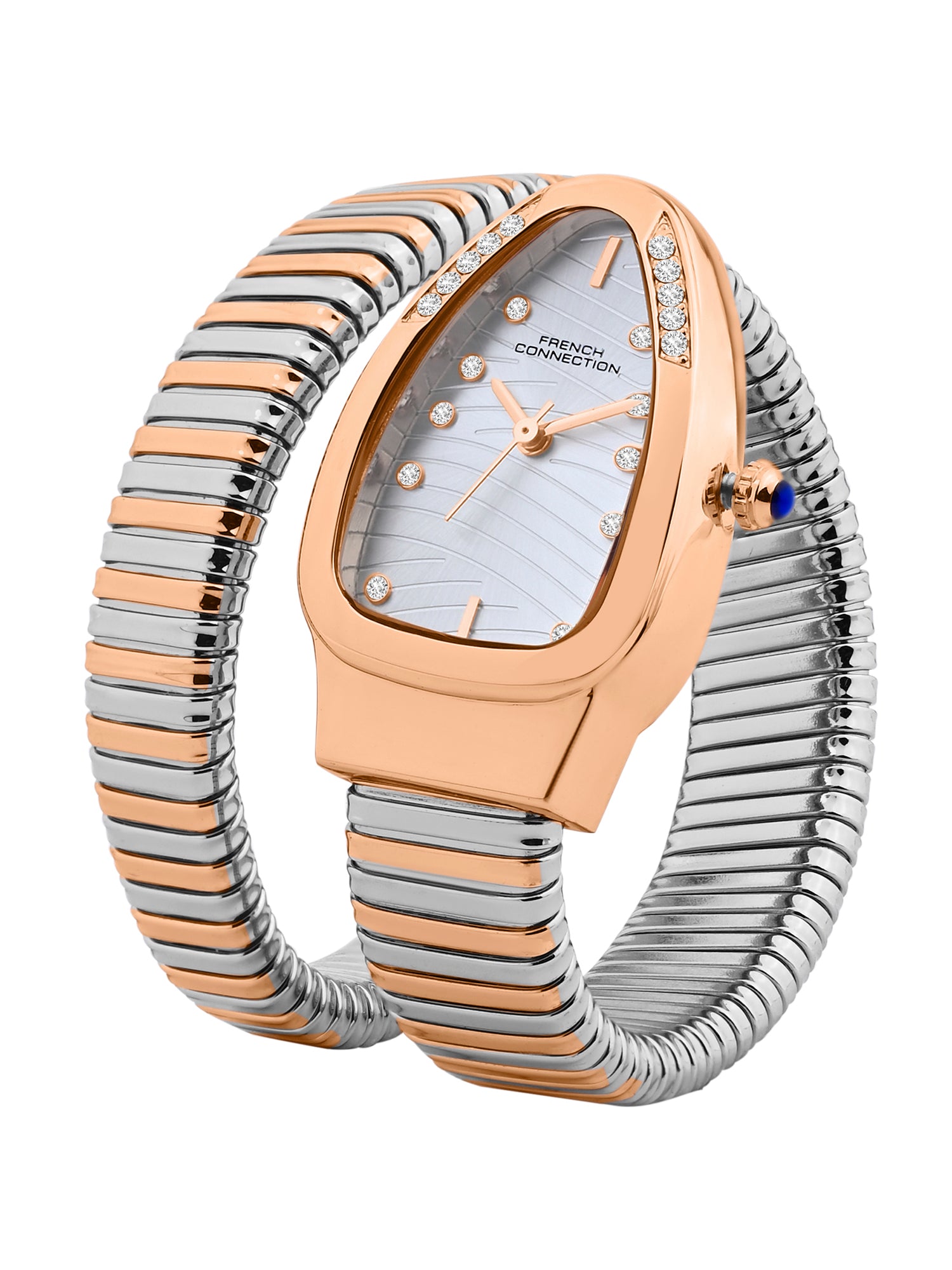French Connection Women Snake-Shaped Wrap Around Analogue Watch FCN0189SRTM - Silver Two-Tone