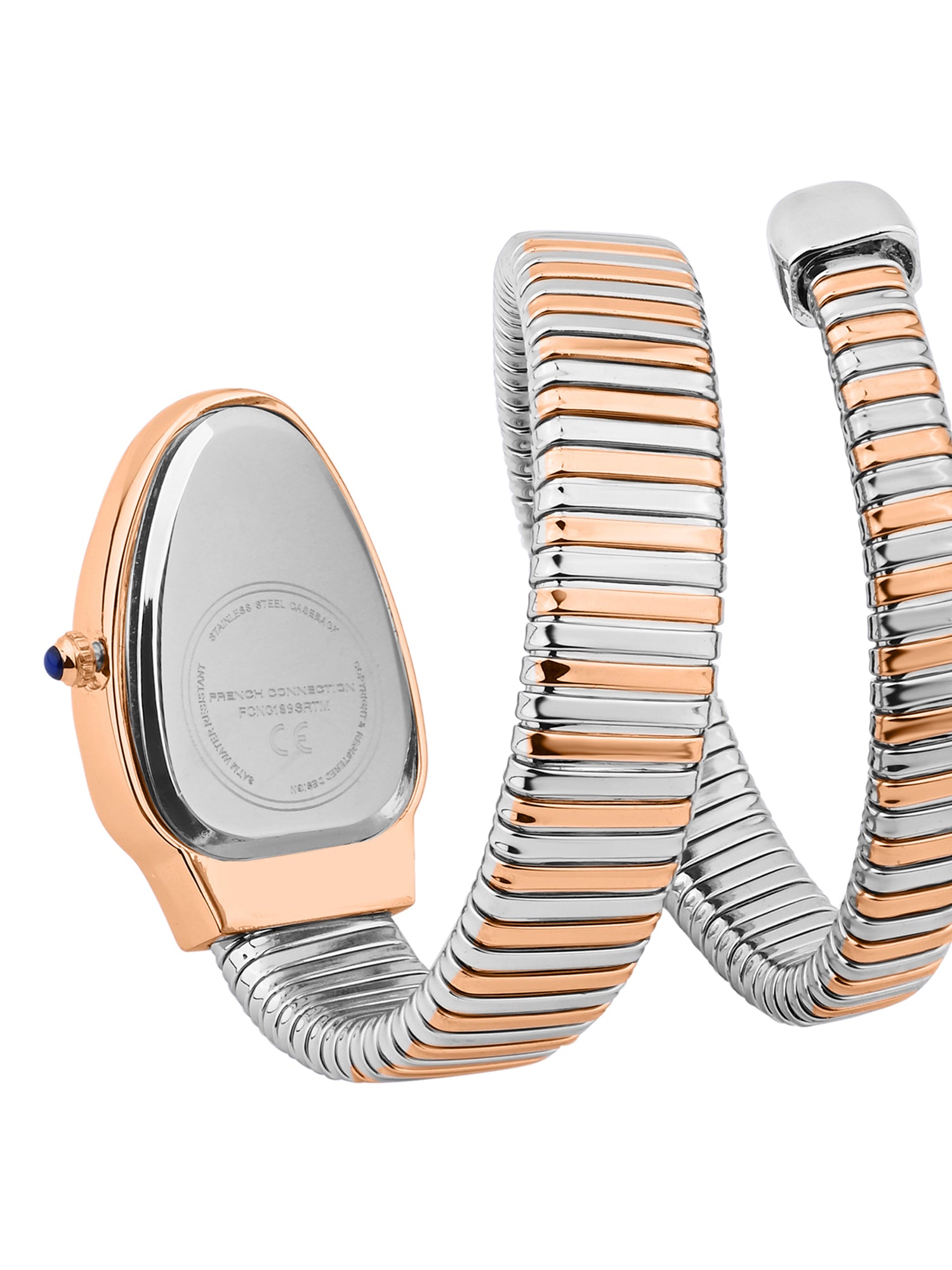 French Connection Women Snake-Shaped Wrap Around Analogue Watch FCN0189SRTM - Silver Two-Tone